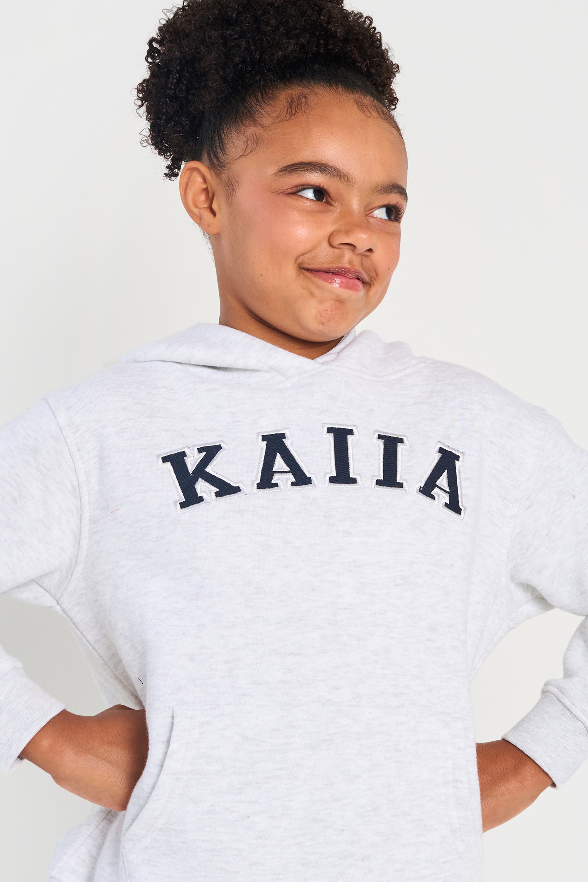 Kaiia Kids Hoodie Light Grey Marl & Navy