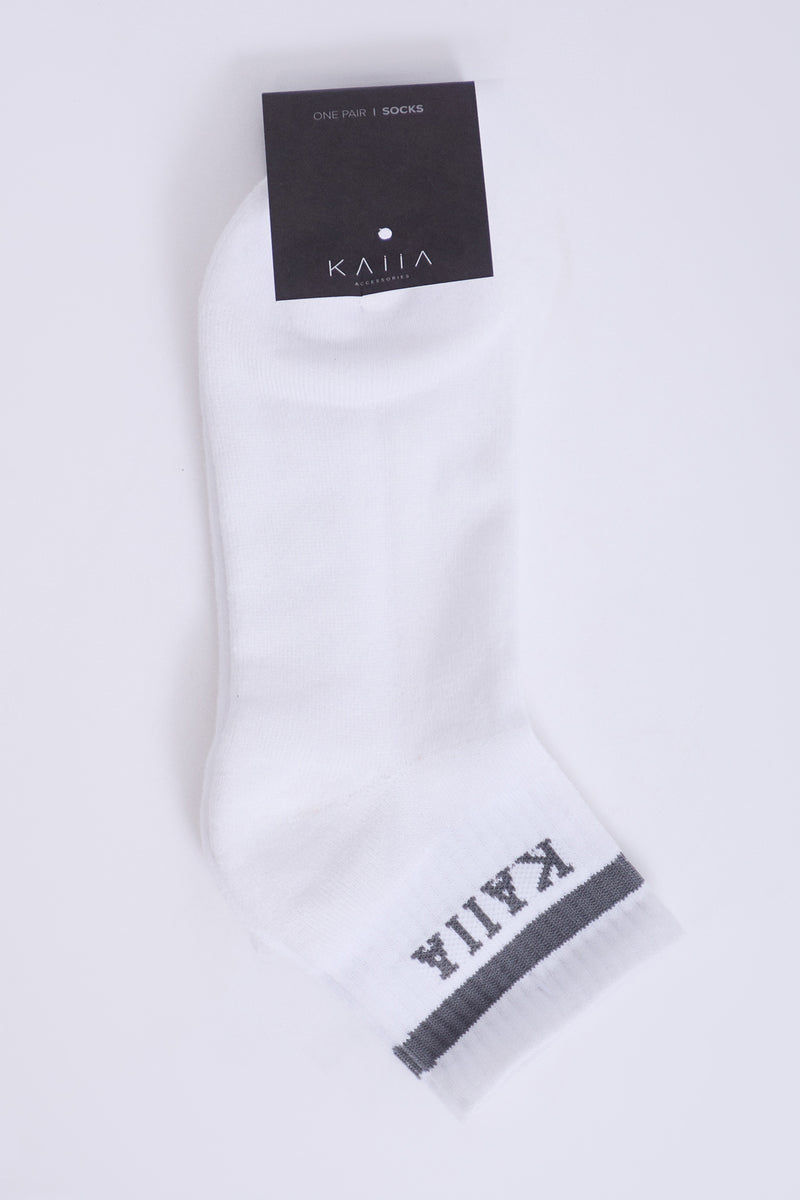 One Pair Kaiia Logo Sports Stripe Socks White & Grey