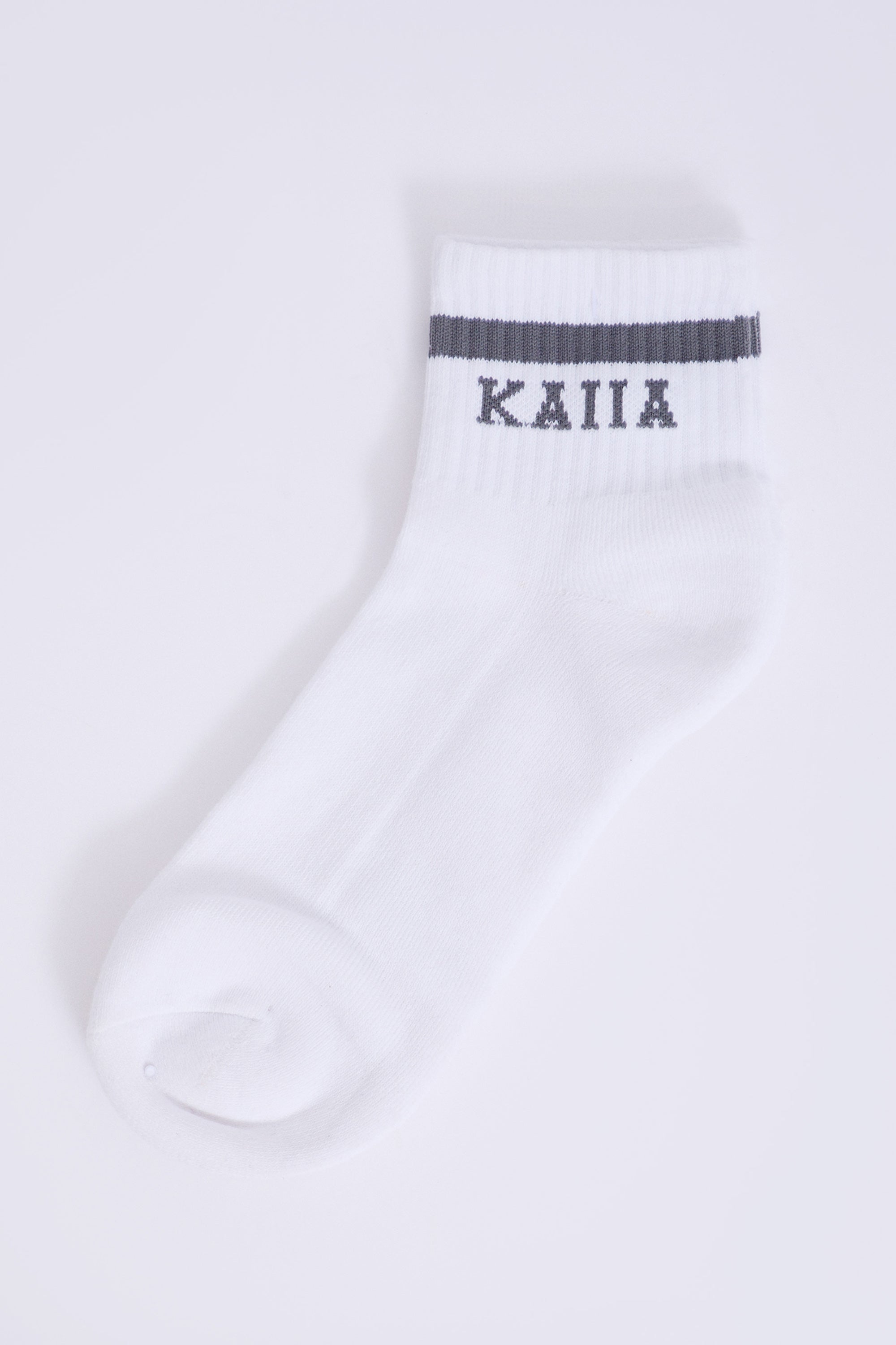 One Pair Kaiia Logo Sports Stripe Socks White & Grey