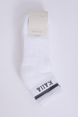 Pack of Three Kaiia Logo Sports Stripe Socks White & Grey