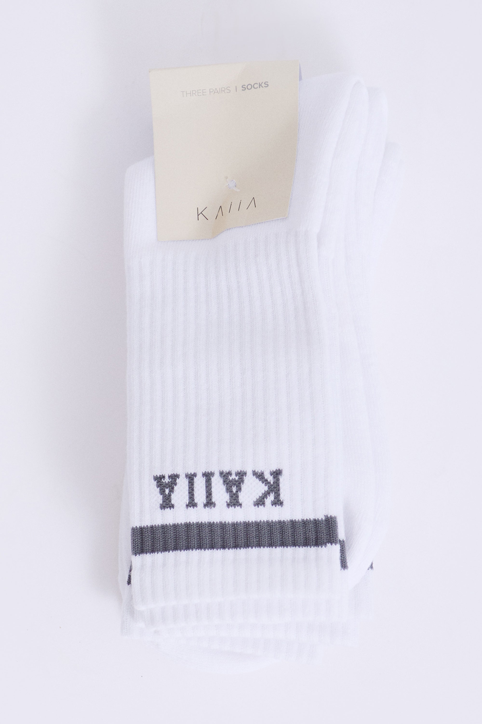 Pack of Three Kaiia Logo Sport Stripe Longline Socks White & Grey