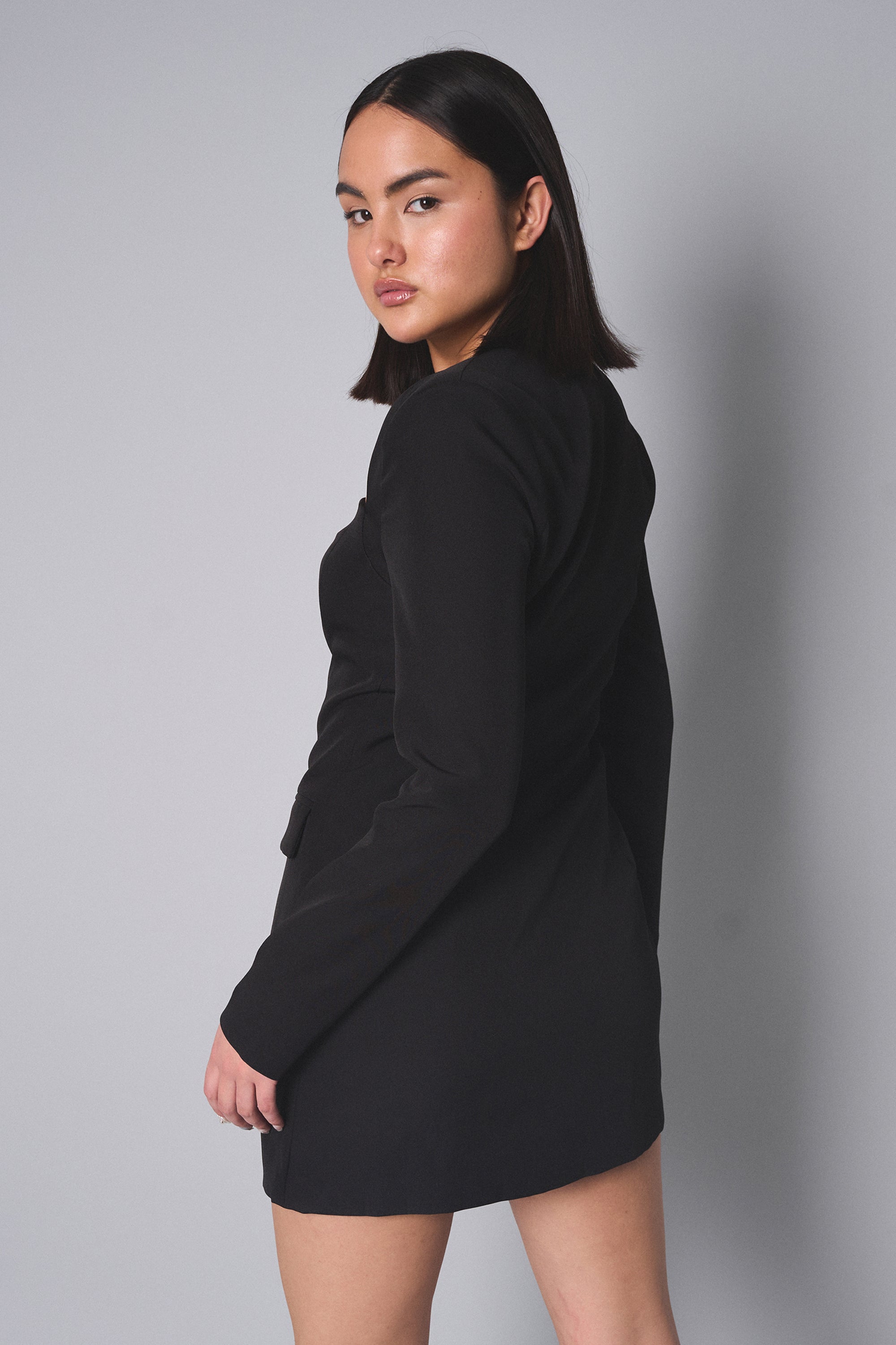 Kaiia Square Neck Long Sleeve Tailored Dress Black Kaiia