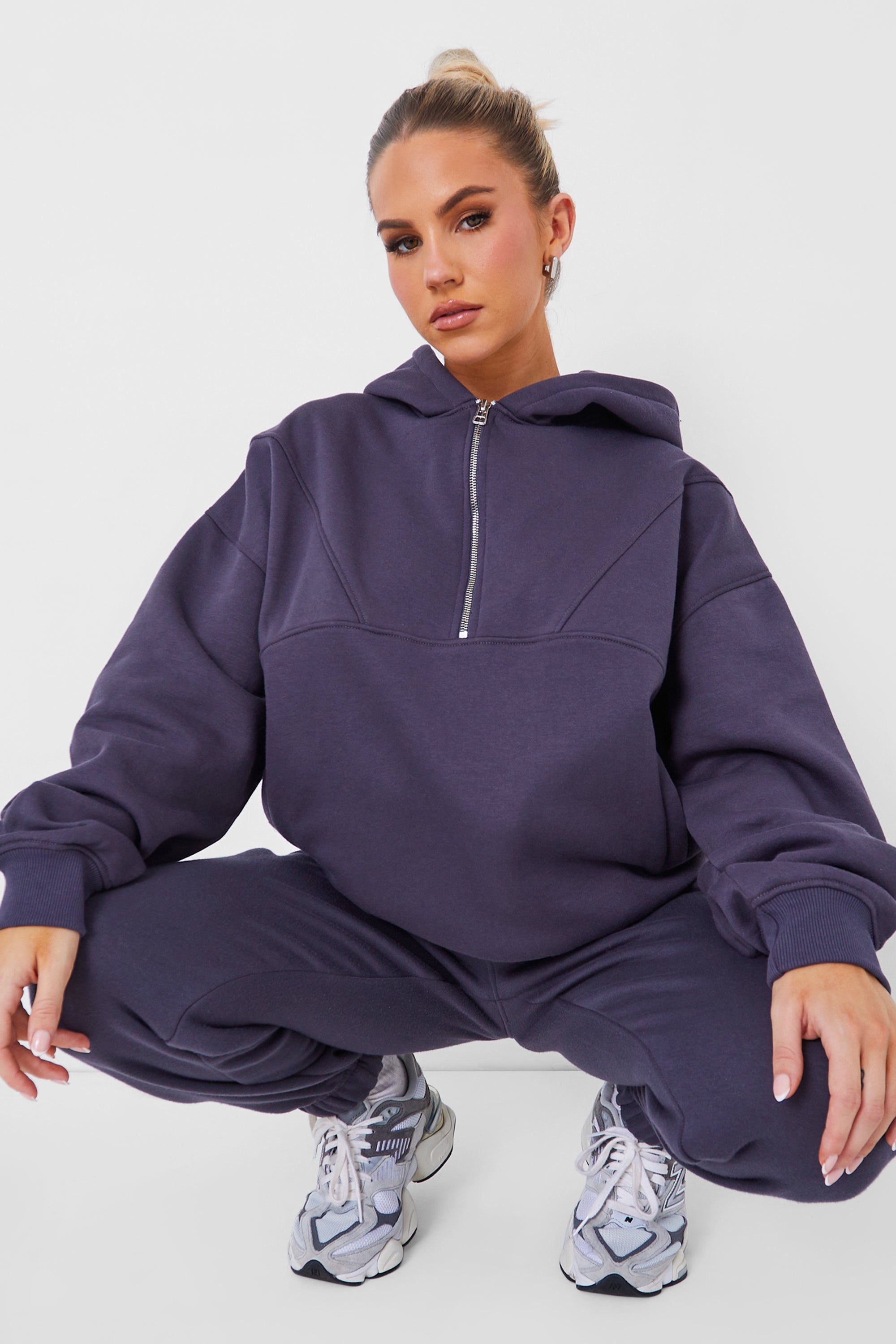 Half Zip Oversized Hoodie Dark Grey