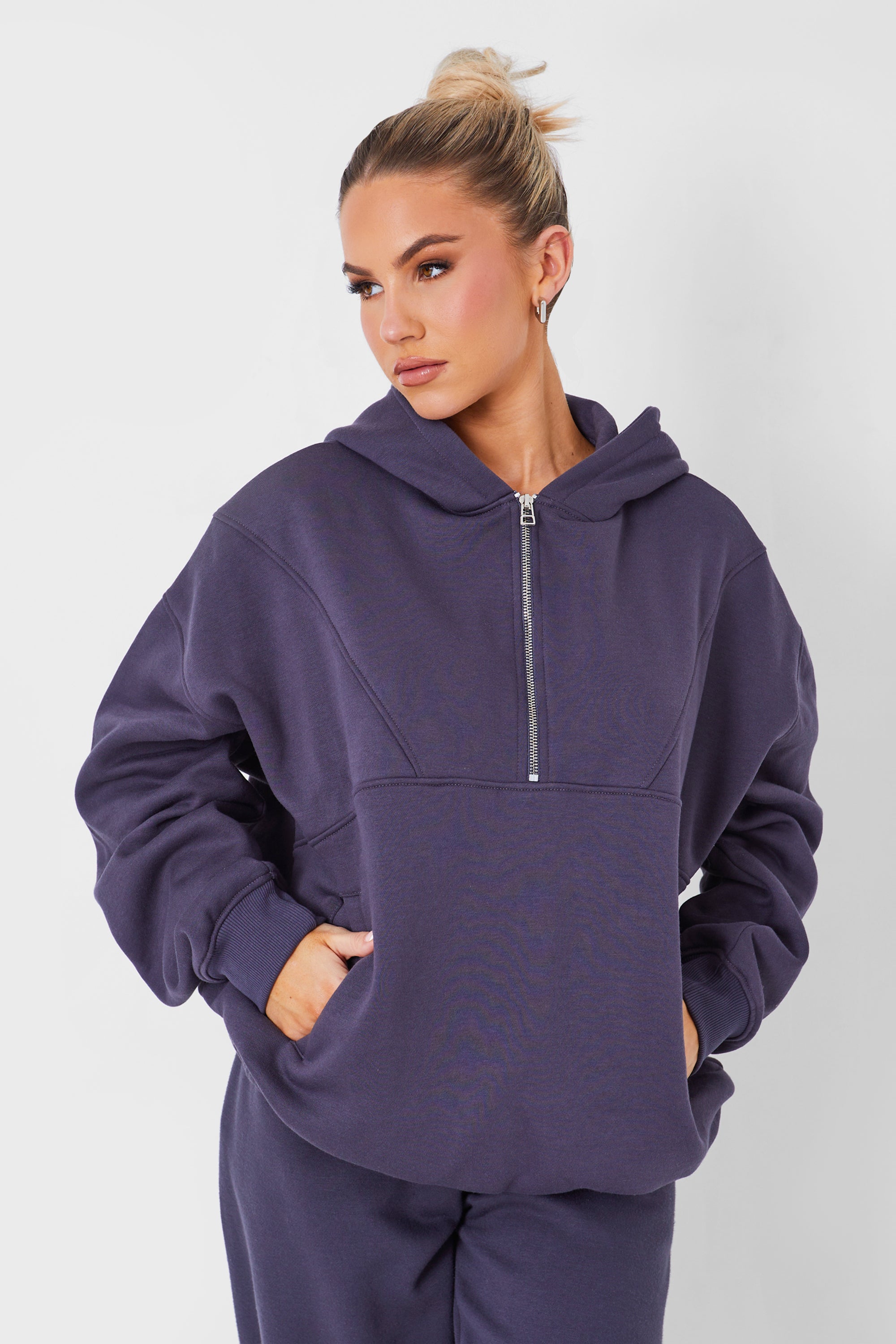 Half Zip Oversized Hoodie Dark Grey