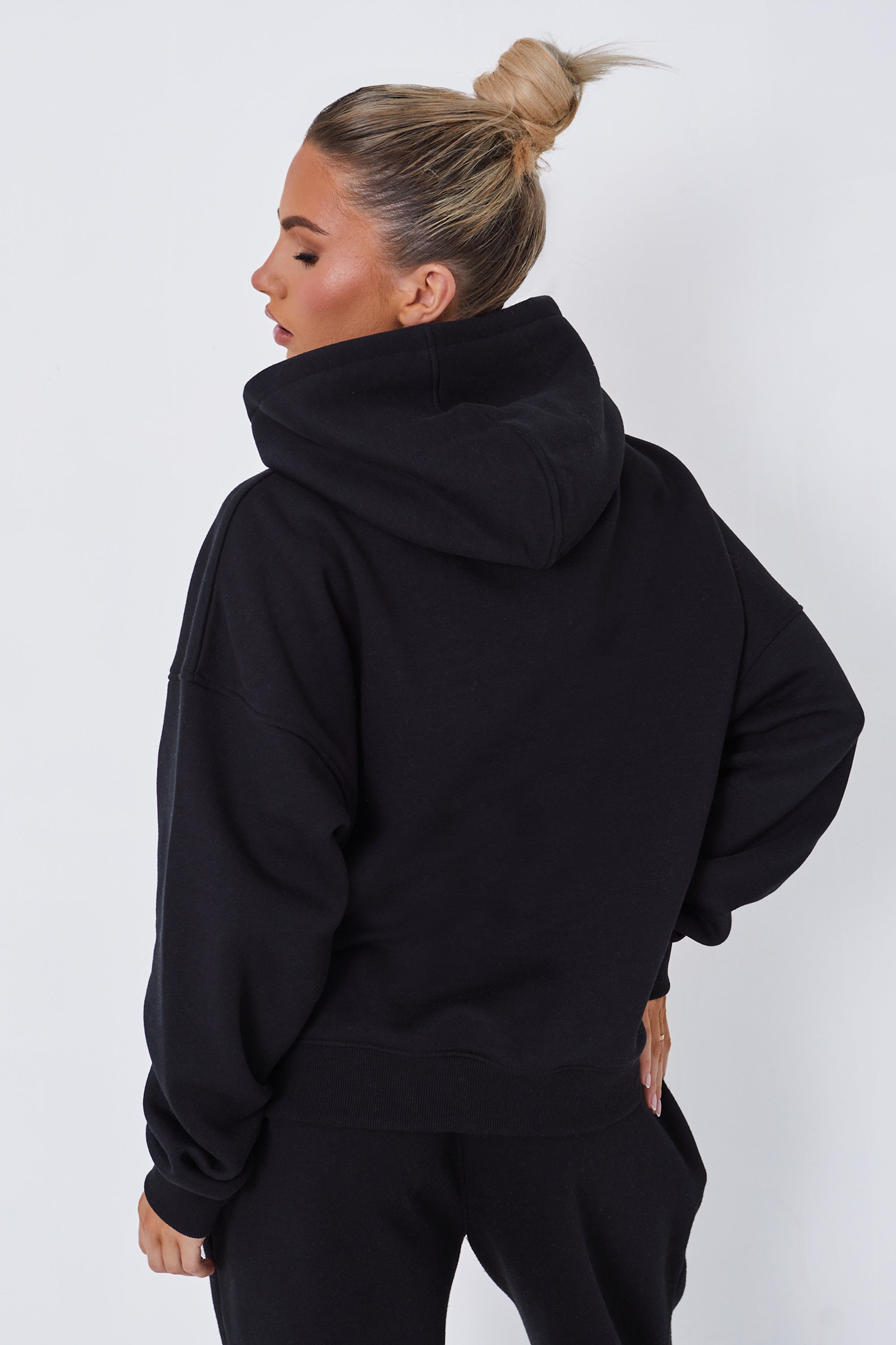 Kaiia Slogan Oversized Hoodie Black on Black