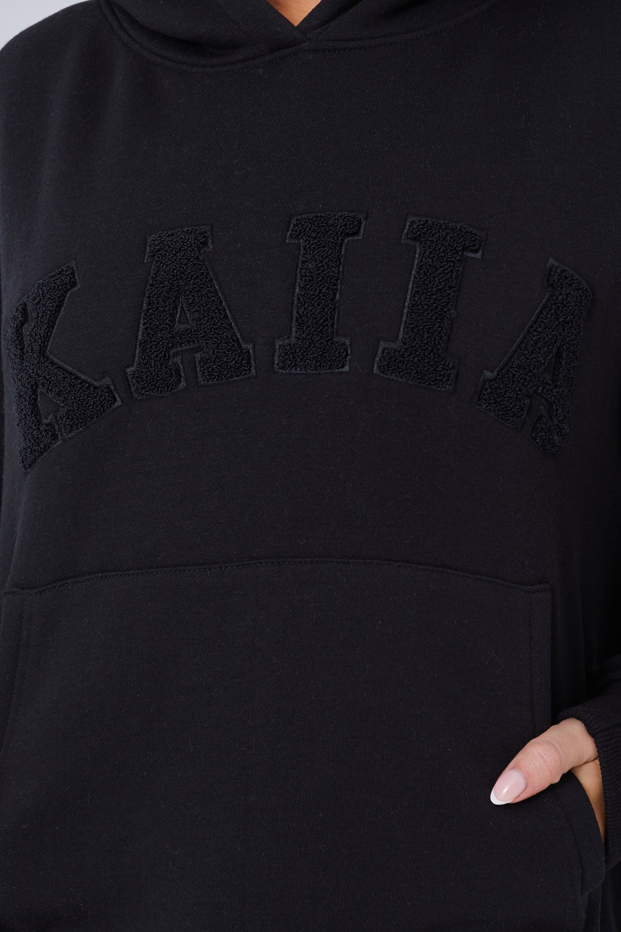 Kaiia Slogan Oversized Hoodie Black on Black