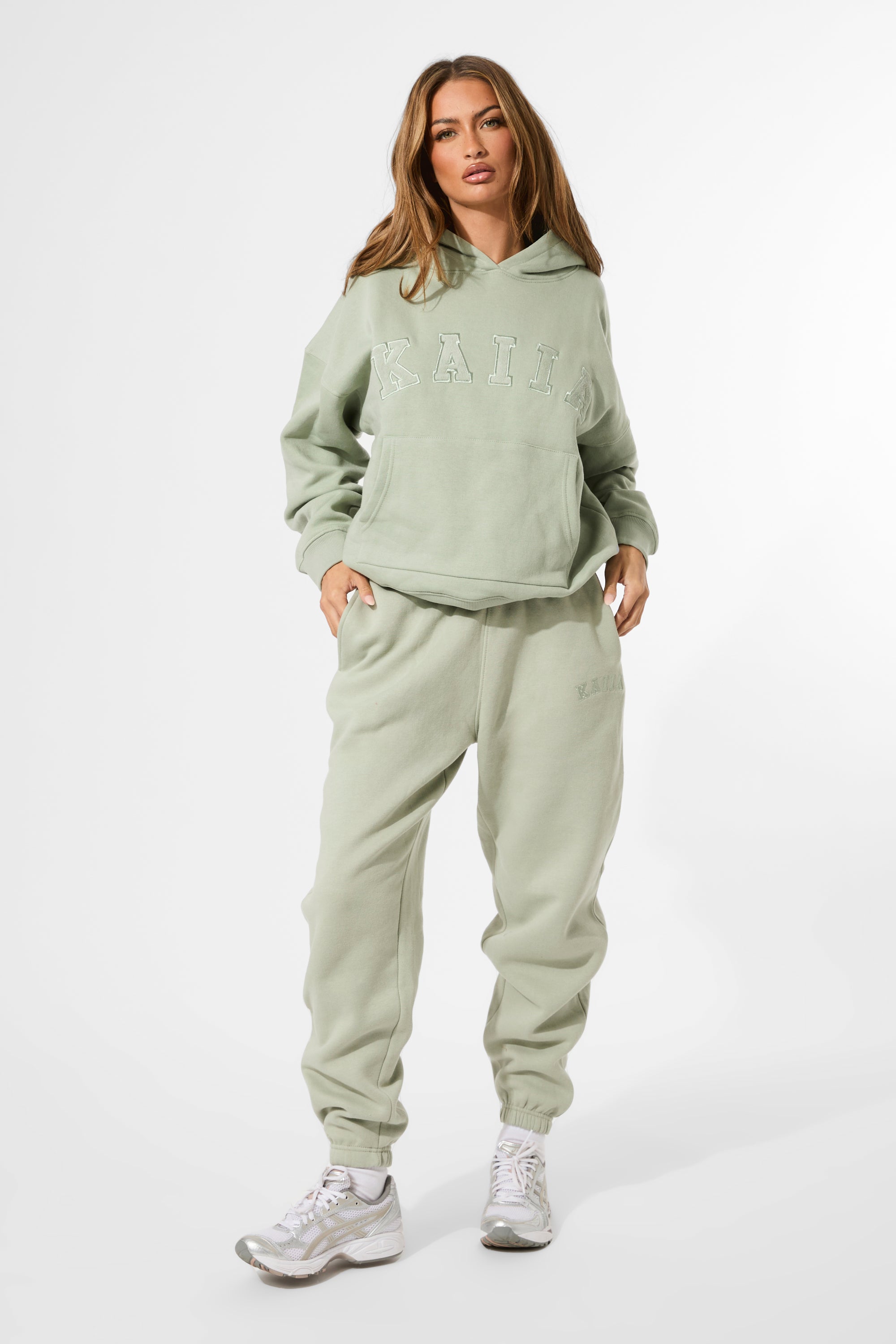 Kaiia Slogan Oversized Hoodie Sage Green