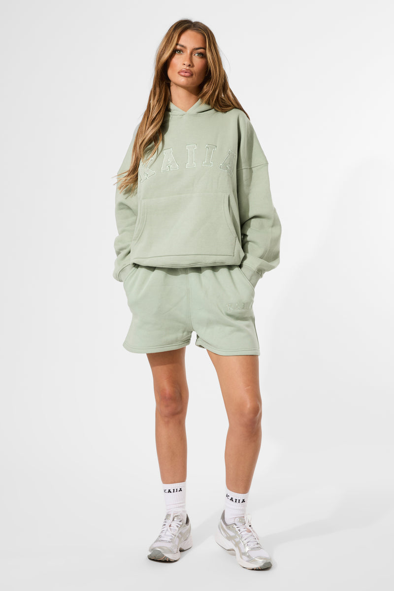 Kaiia Slogan Oversized Hoodie Sage Green