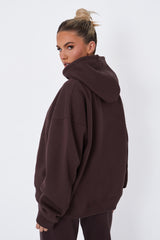 Kaiia Borg Slogan Oversized Hoodie Brown