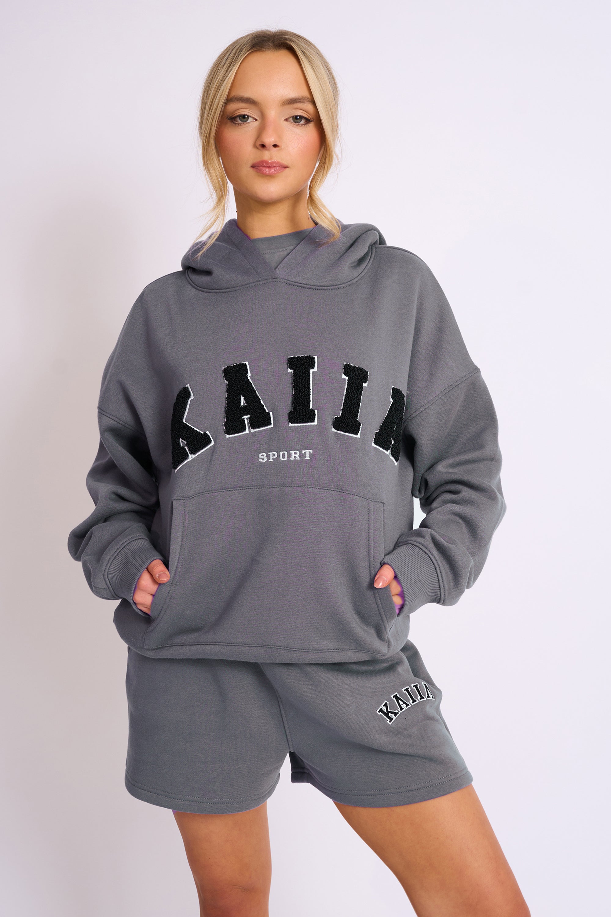 Kaiia Sport Oversized Logo Hoodie in Charcoal Grey