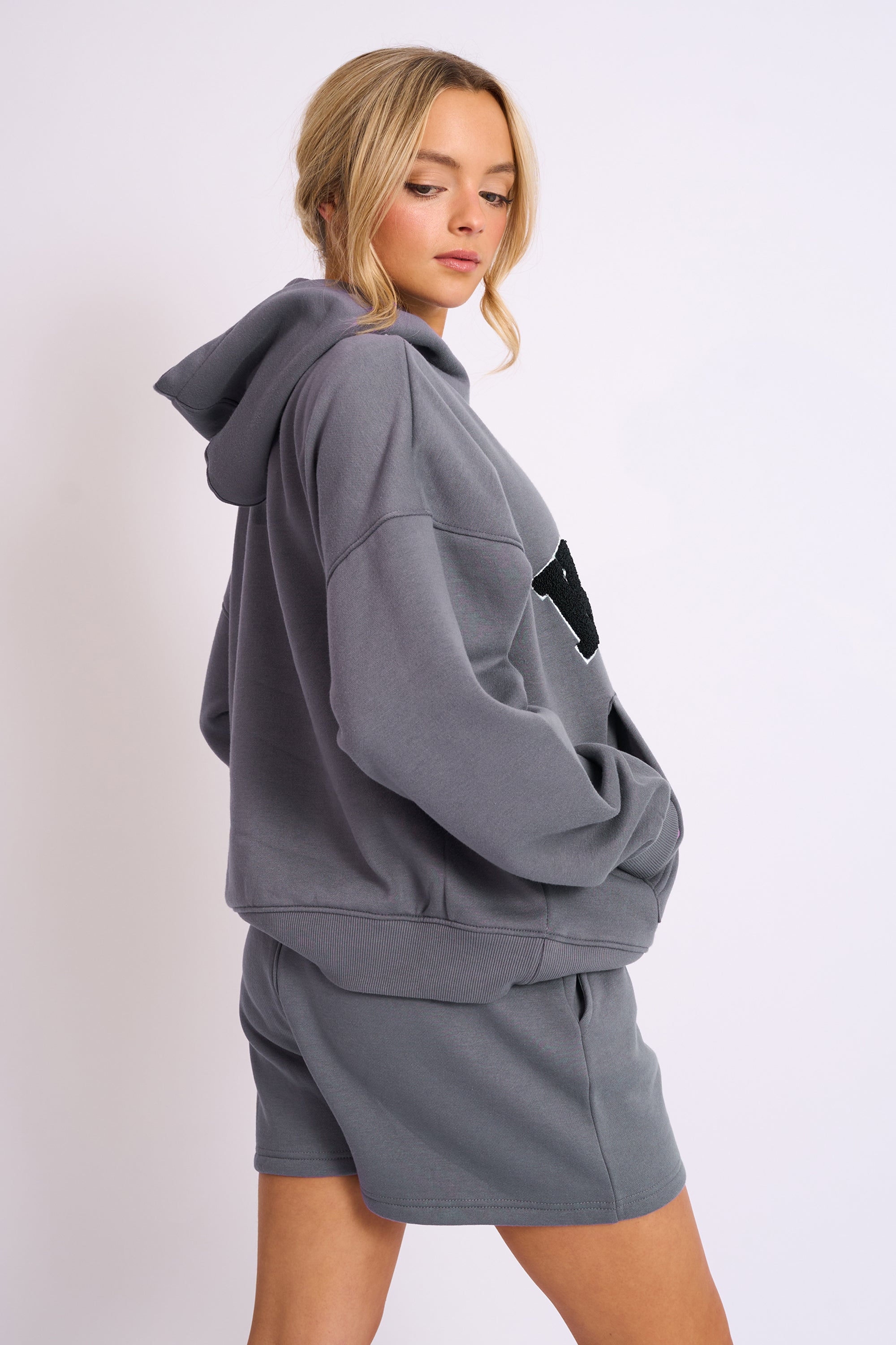 Kaiia Sport Oversized Logo Hoodie in Charcoal Grey