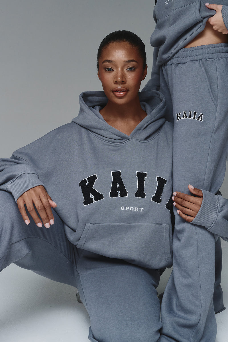 Kaiia Sport Oversized Logo Hoodie in Charcoal Grey