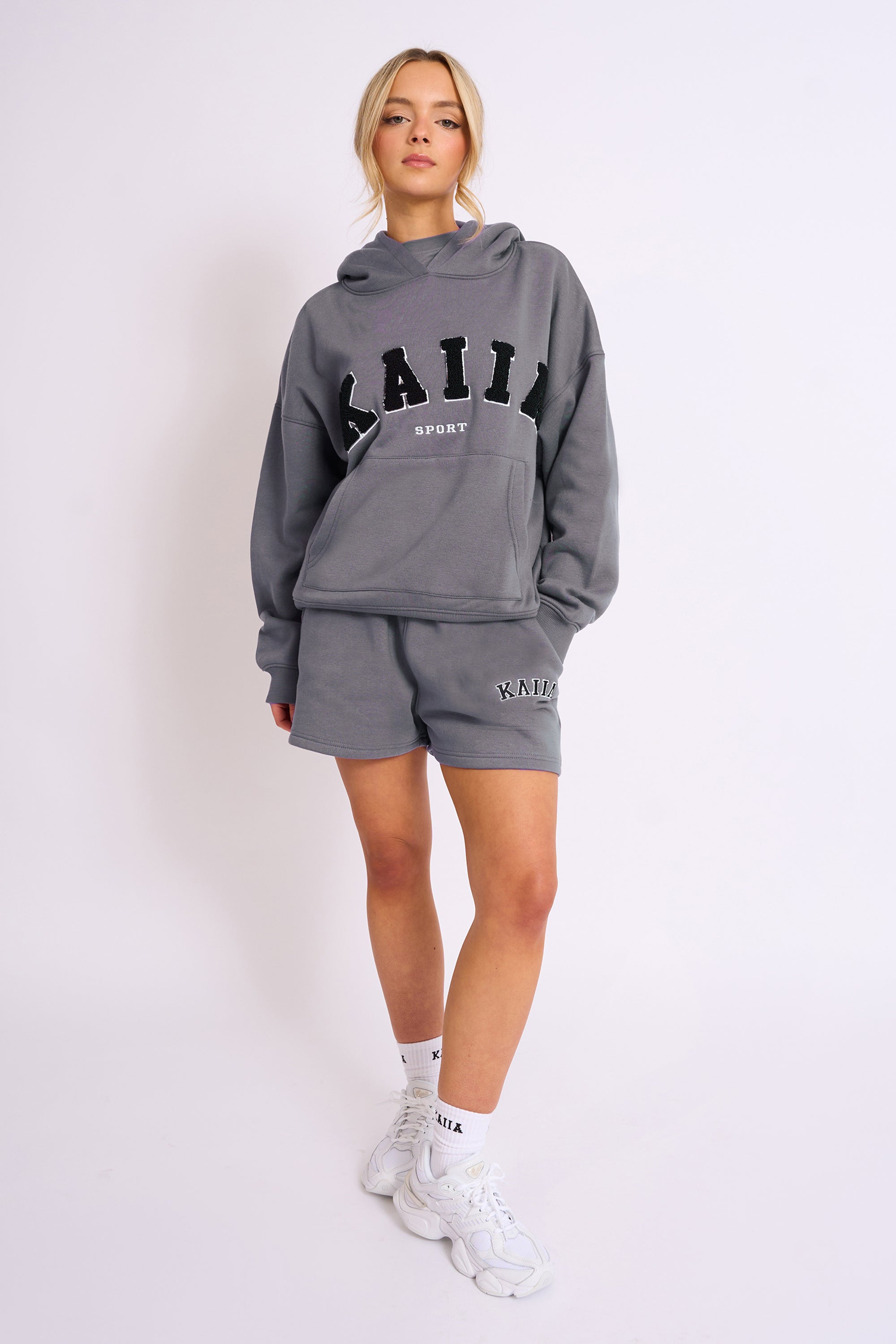 Kaiia Sport Oversized Logo Hoodie in Charcoal Grey