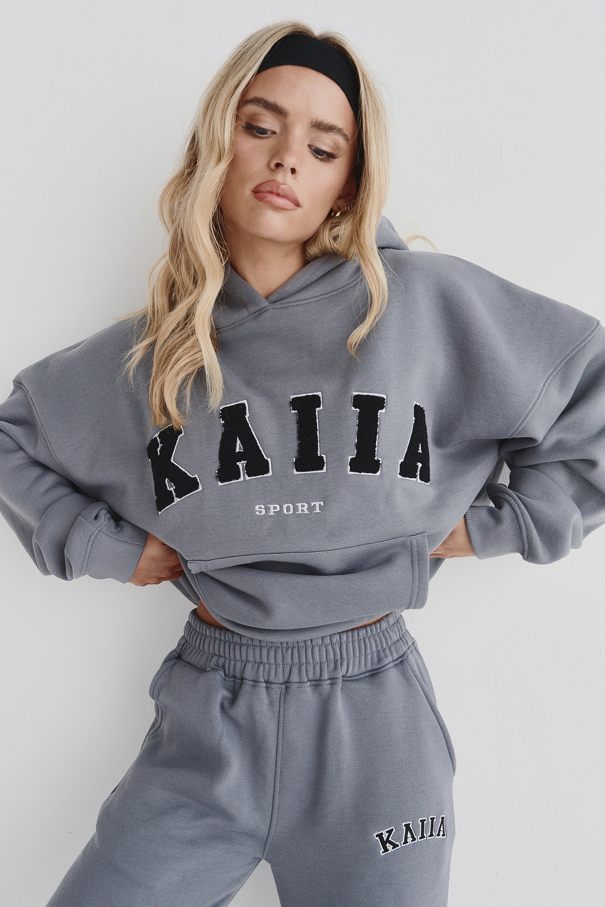 Kaiia Sport Oversized Logo Hoodie in Charcoal Grey