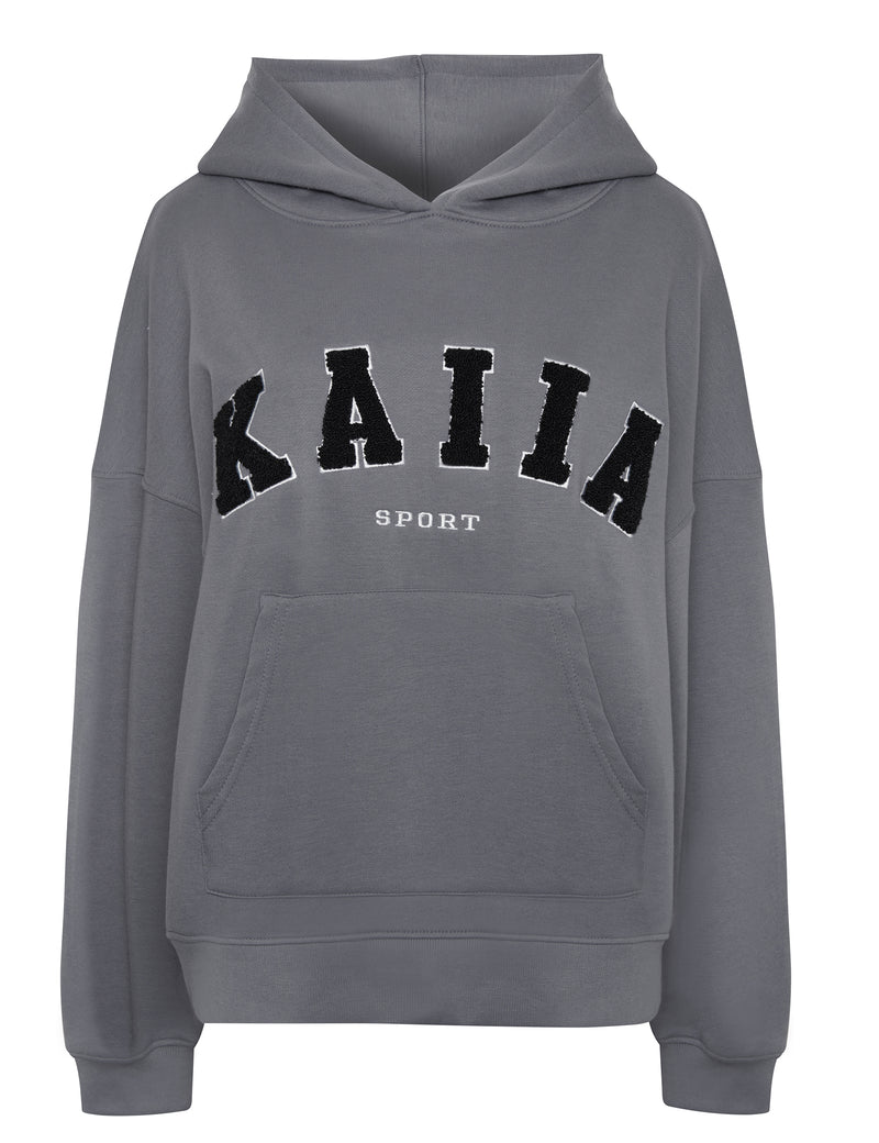 Kaiia Sport Oversized Logo Hoodie in Charcoal Grey