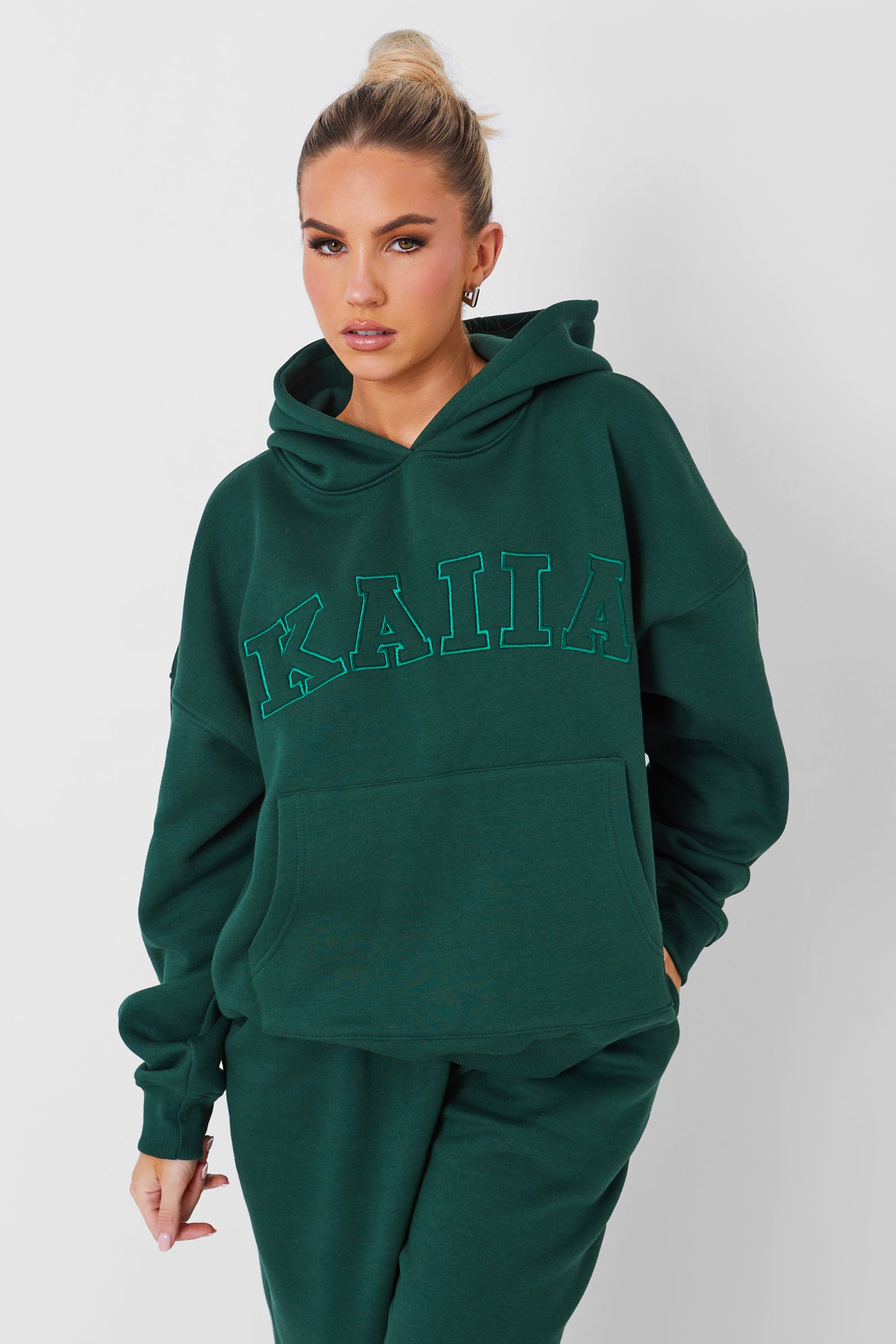 Kaiia Oversized Logo Hoodie Forest Green