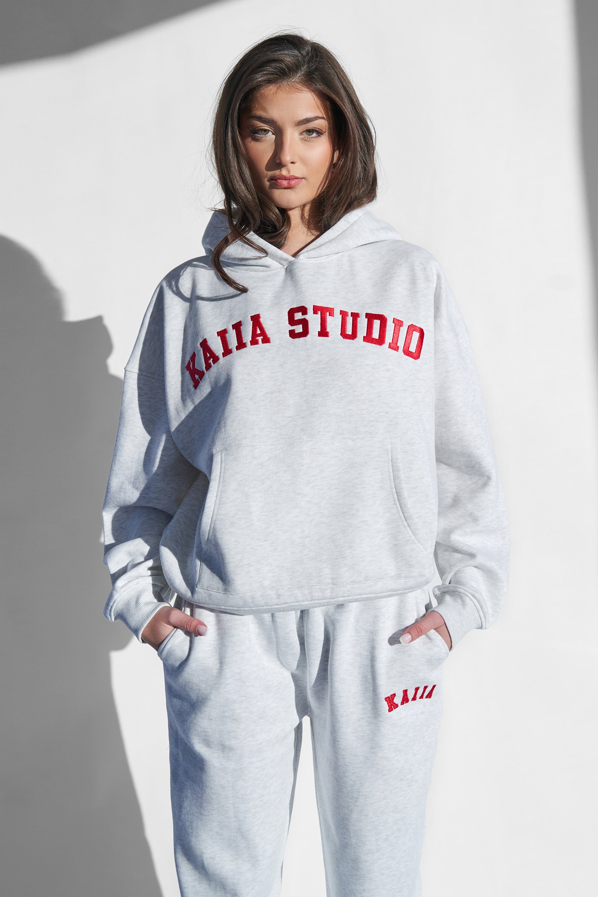 Kaiia Studio Oversized Hoodie Light Grey Marl & Red