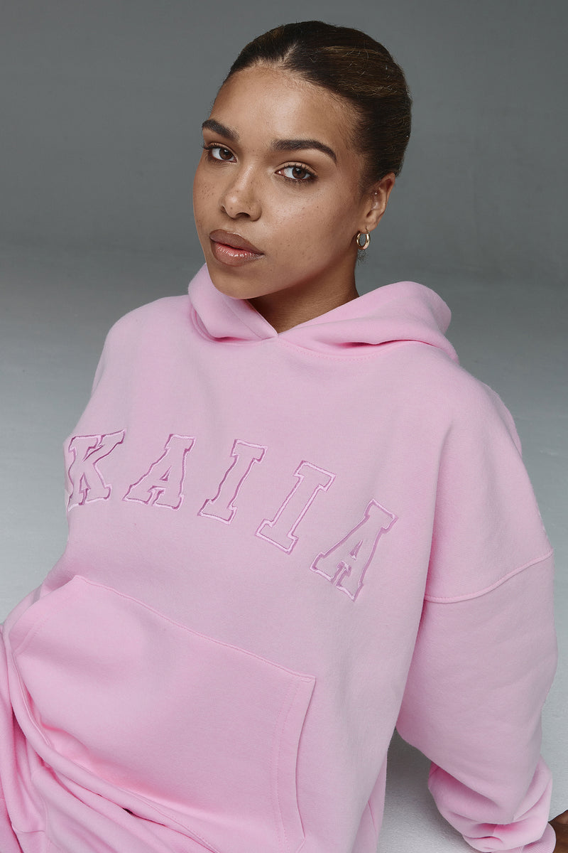 Kaiia Slogan Oversized Hoodie Baby Pink