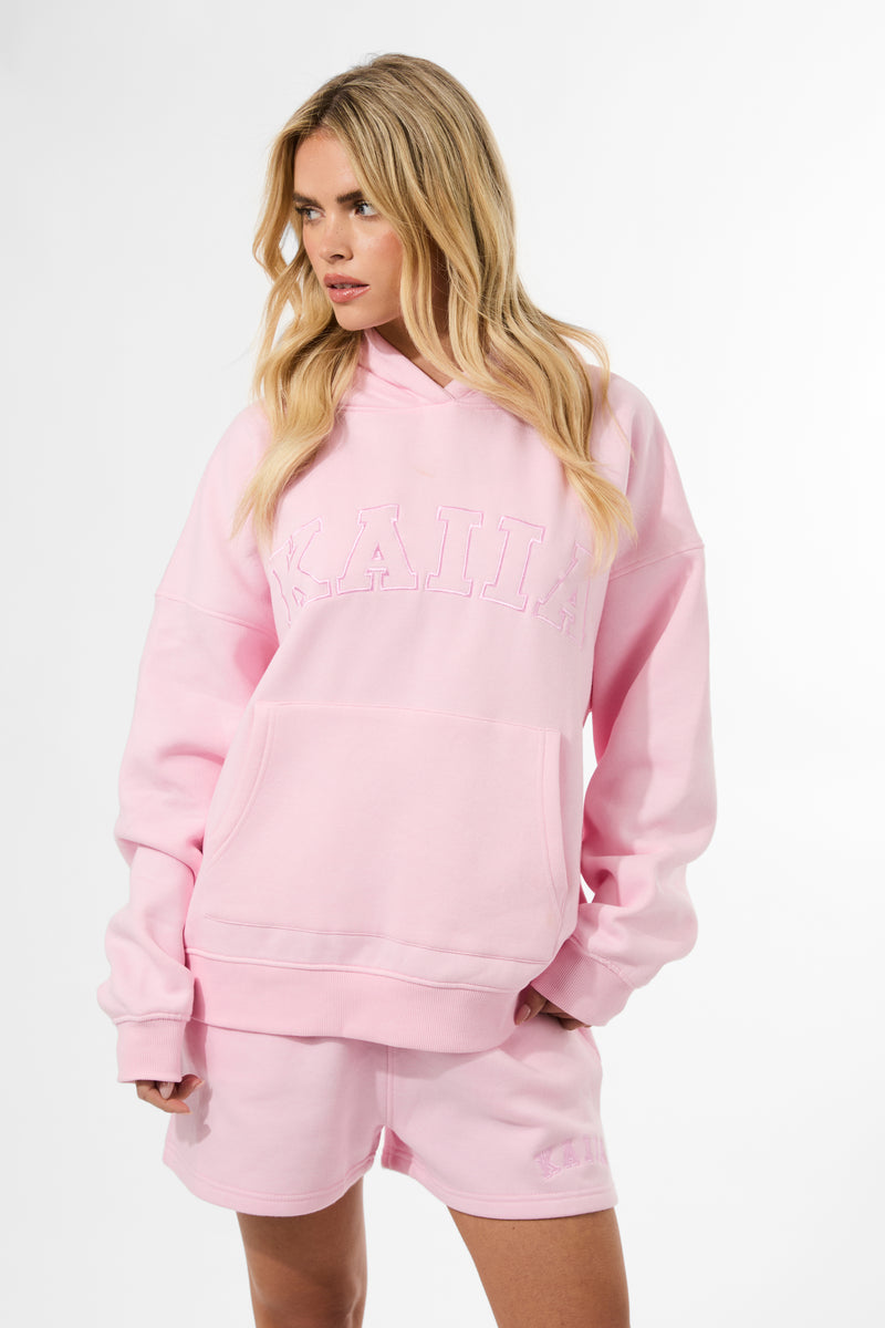 Kaiia Slogan Oversized Hoodie Baby Pink