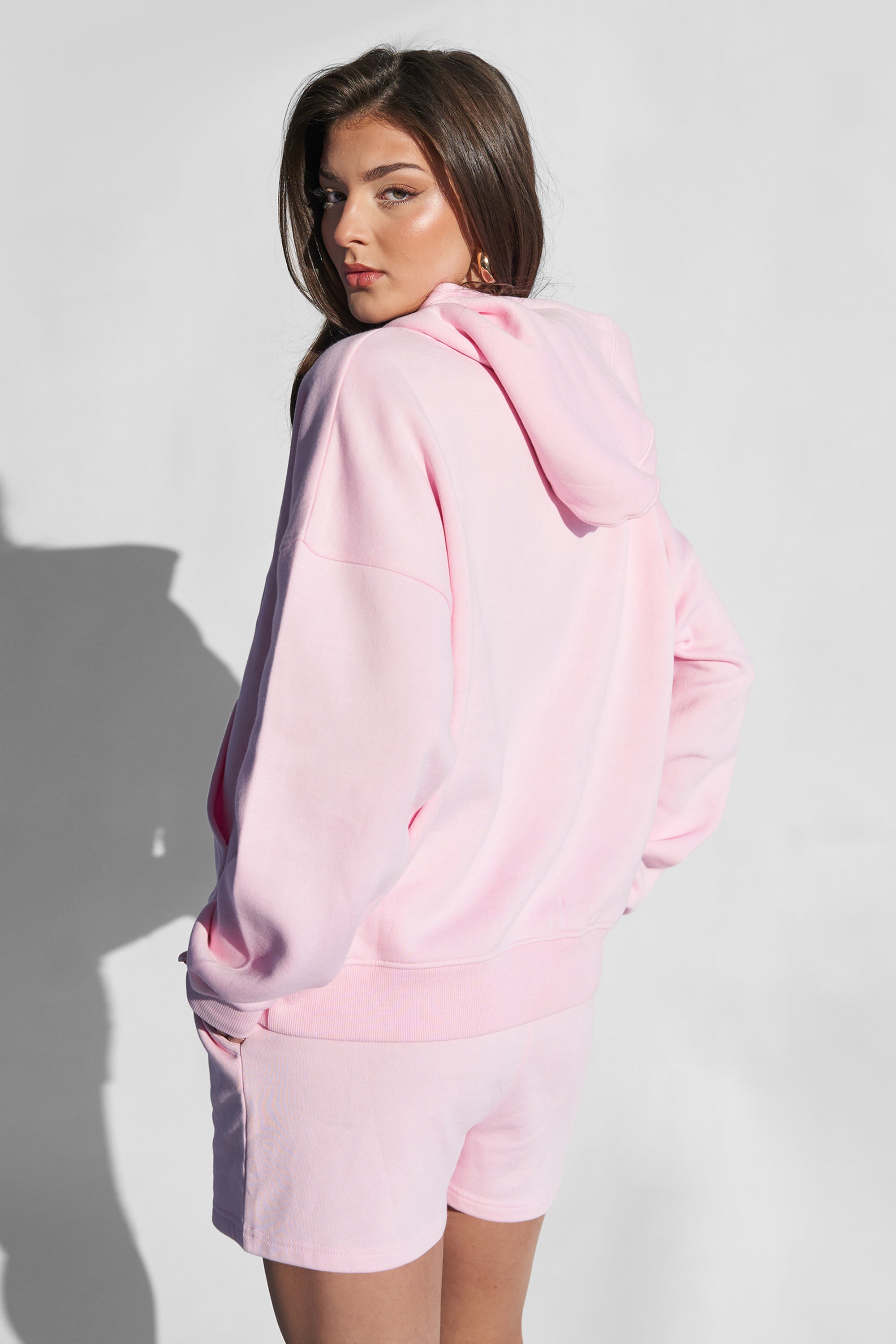 Kaiia Slogan Oversized Hoodie Baby Pink