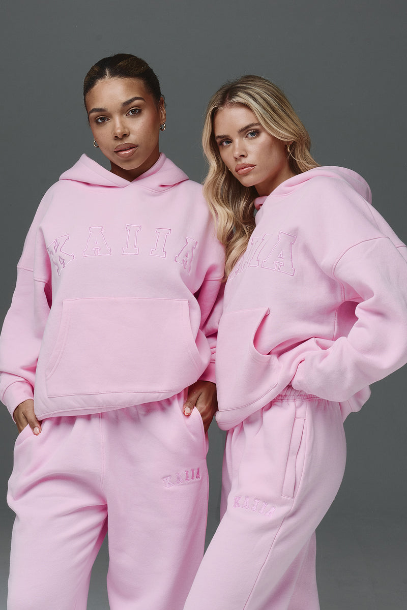 Kaiia Slogan Oversized Hoodie Baby Pink