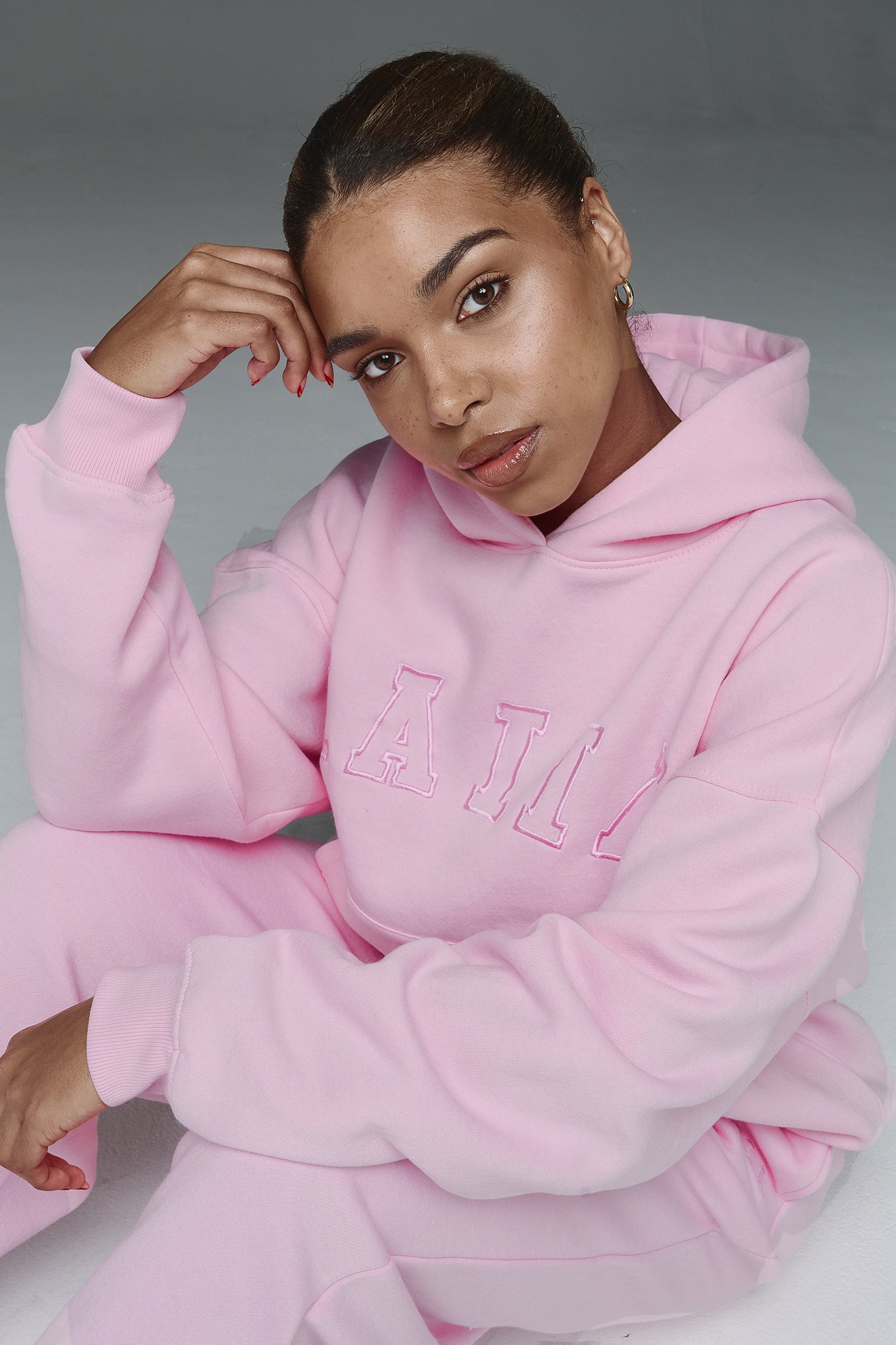 Kaiia Slogan Oversized Hoodie Baby Pink