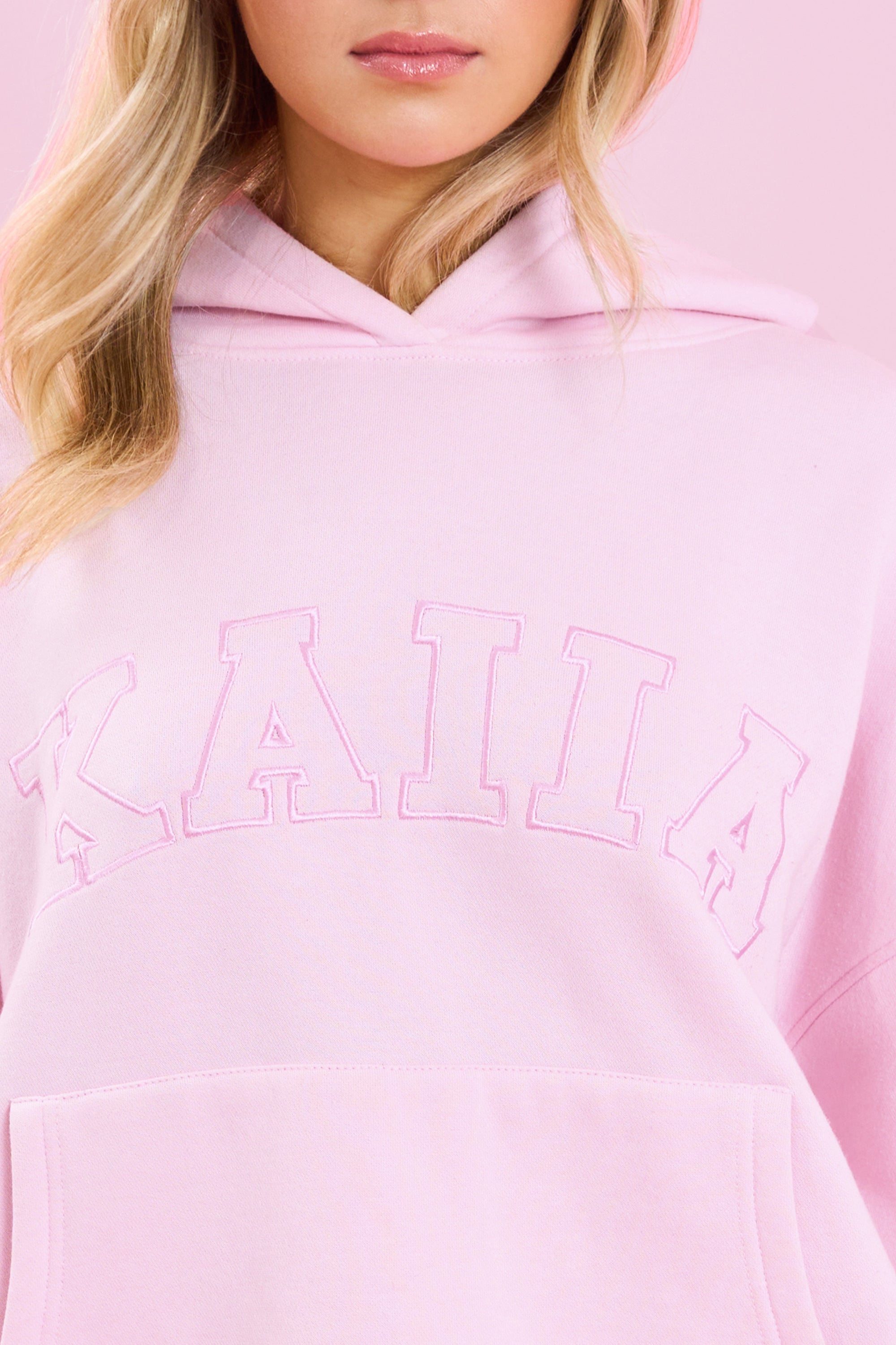 Kaiia Slogan Oversized Hoodie Baby Pink