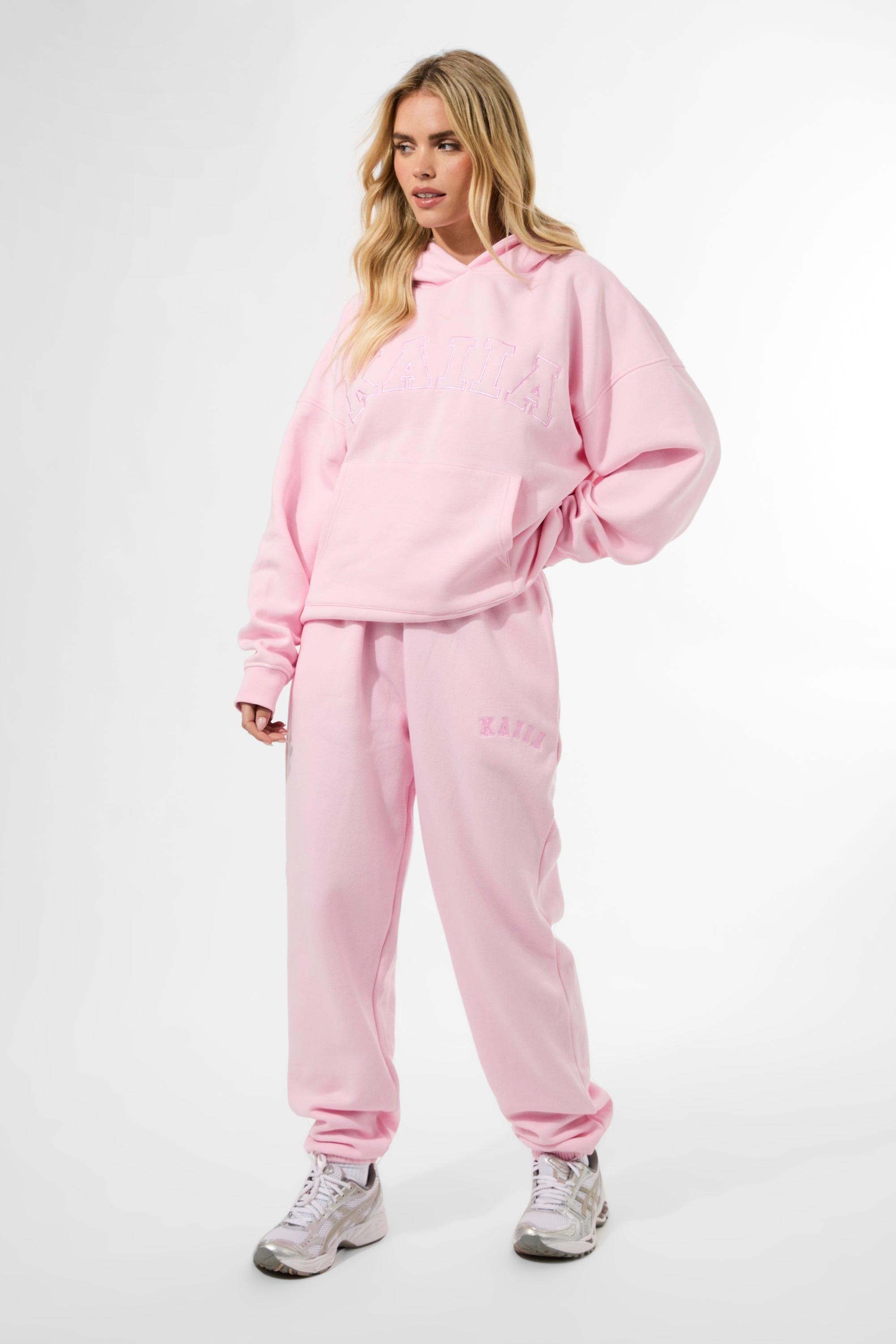 Kaiia Slogan Oversized Hoodie Baby Pink