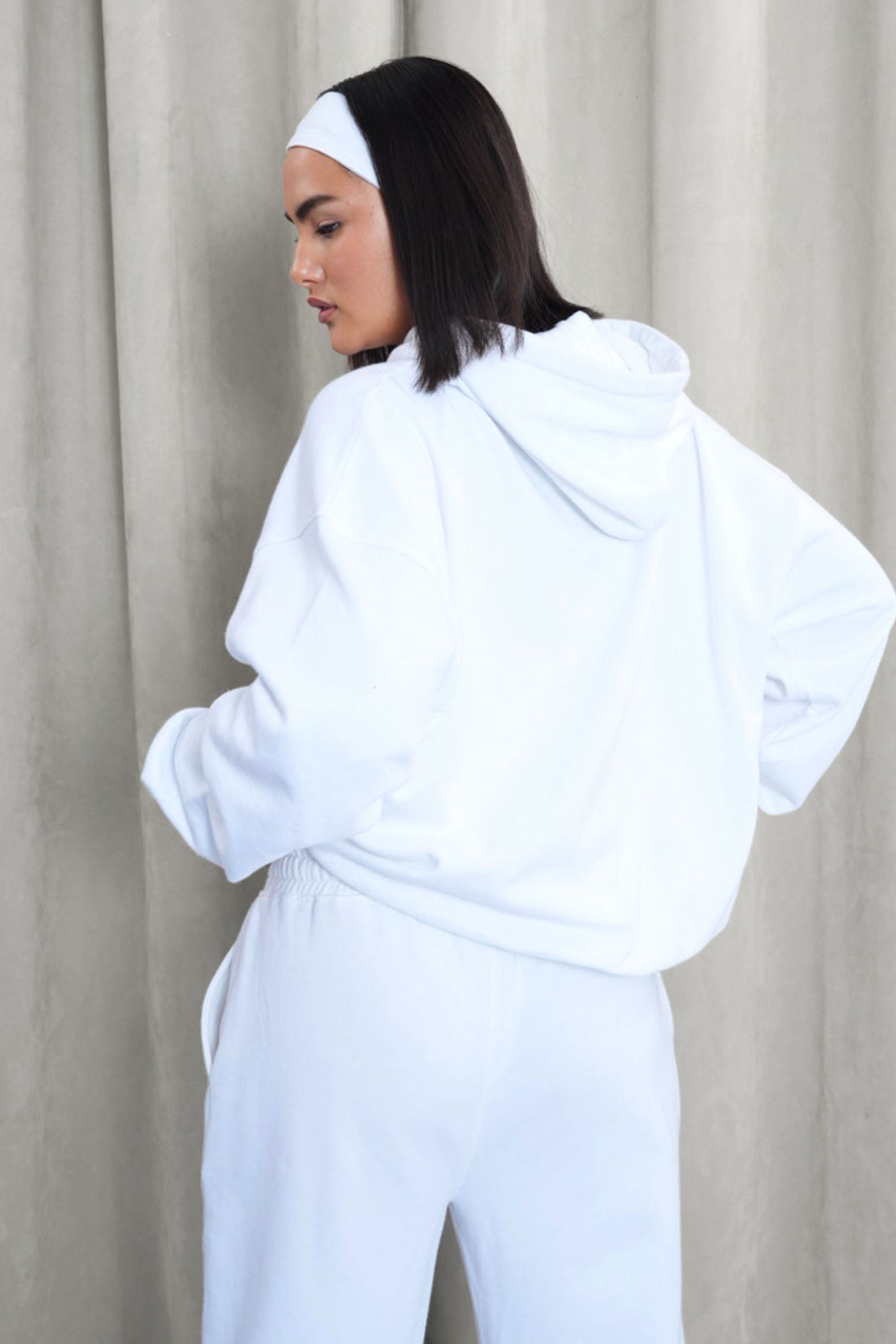 Kaiia Paris Shadow Logo Oversized Drawstring Hoodie White