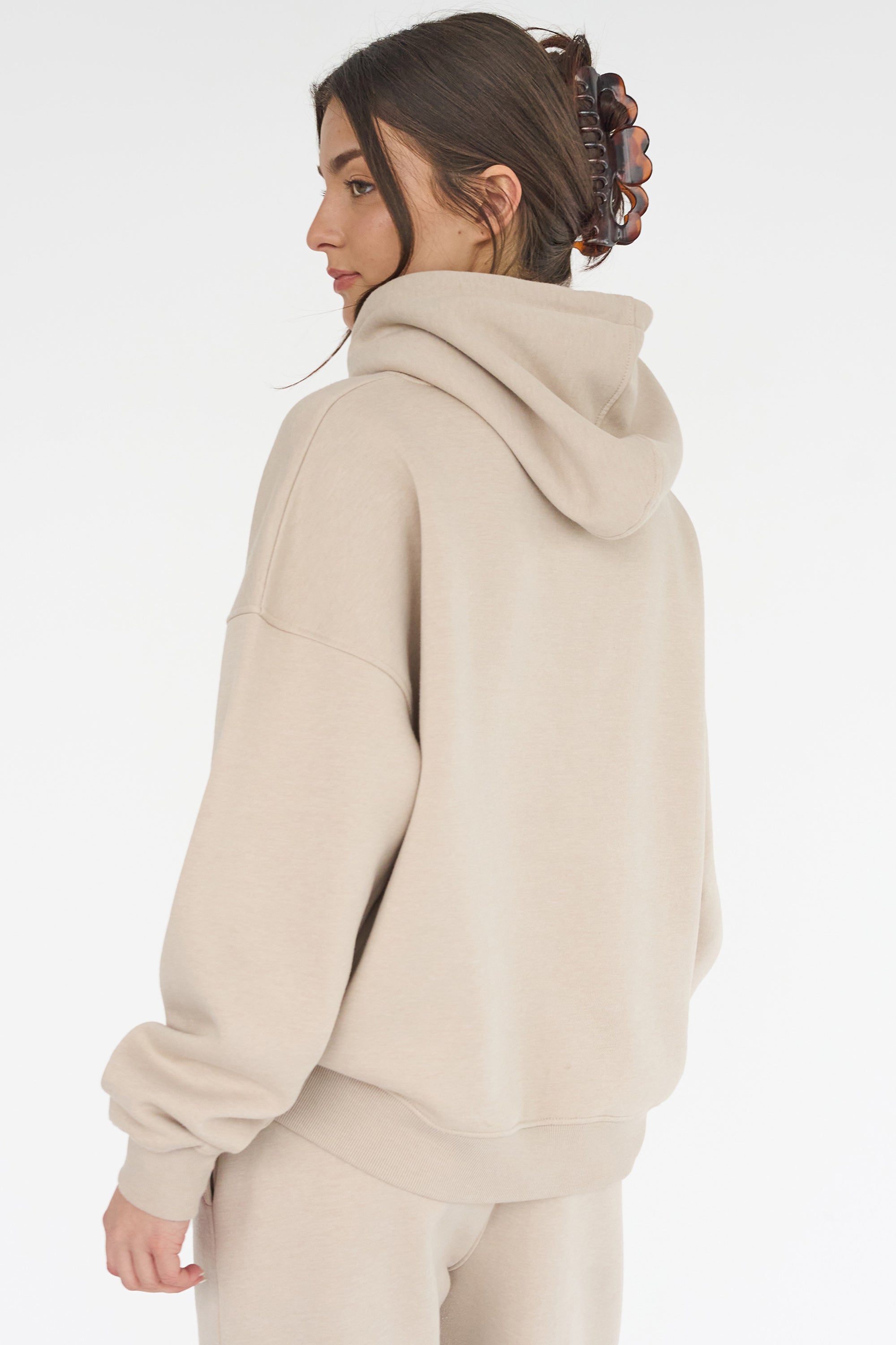 Kaiia Shadow Logo Oversized Drawstring Hoodie Stone