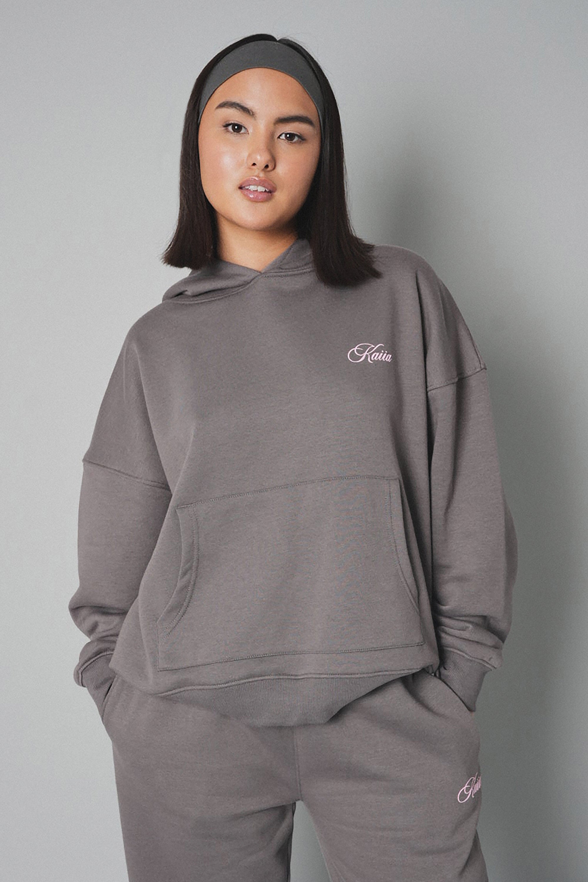 Kaiia The Label Oversized Hoodie Dark Grey with Pink