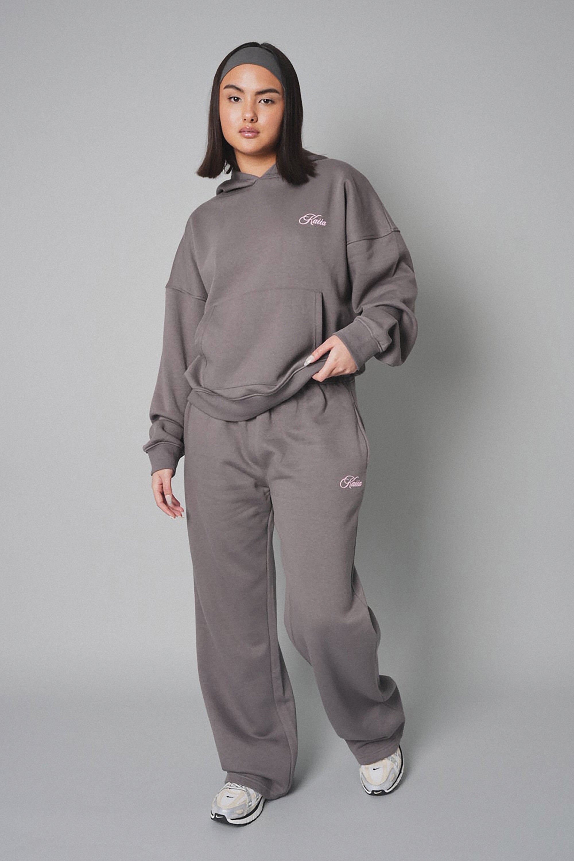 Kaiia The Label Oversized Hoodie Dark Grey with Pink