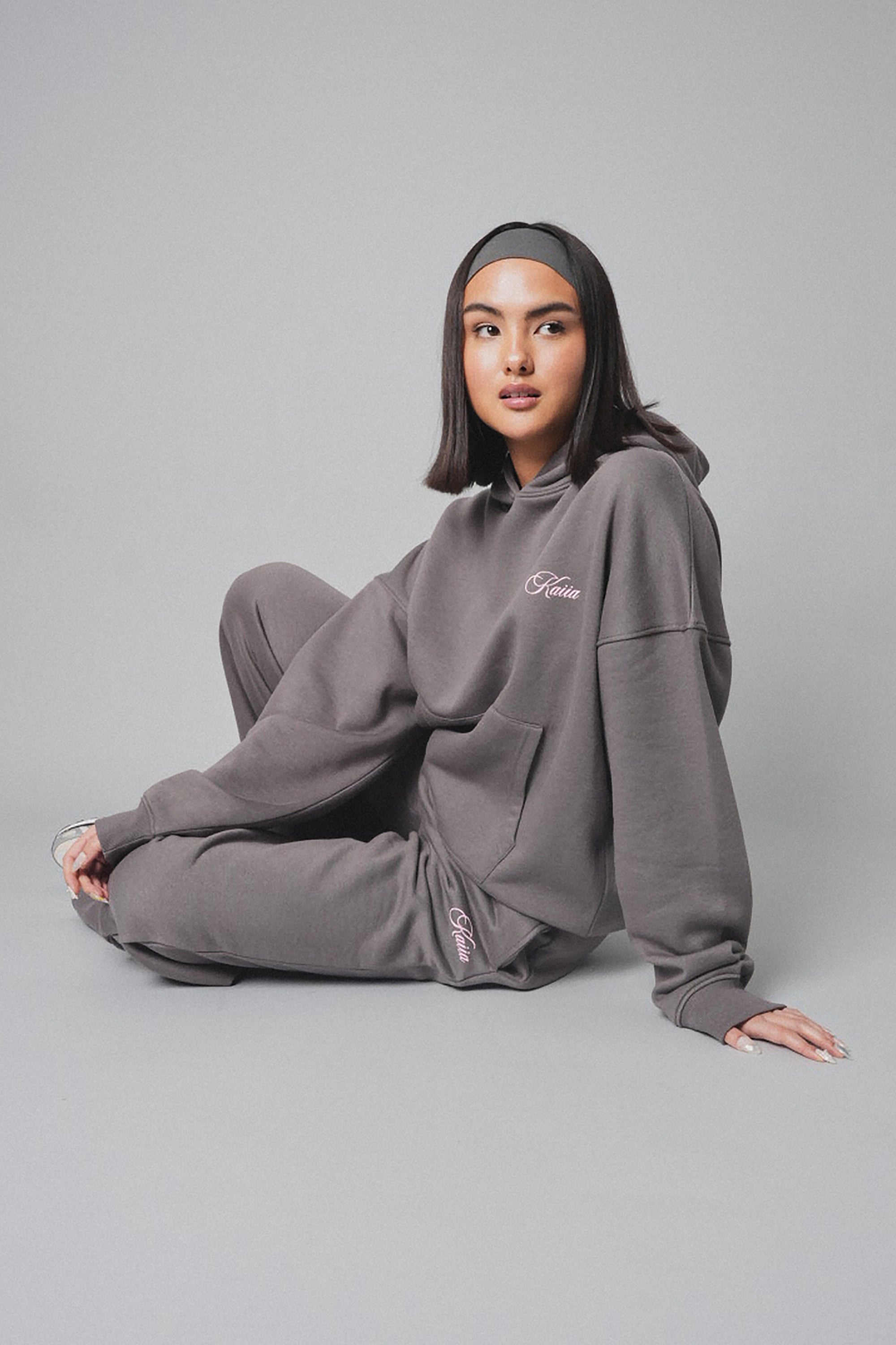 Kaiia The Label Oversized Hoodie Dark Grey with Pink