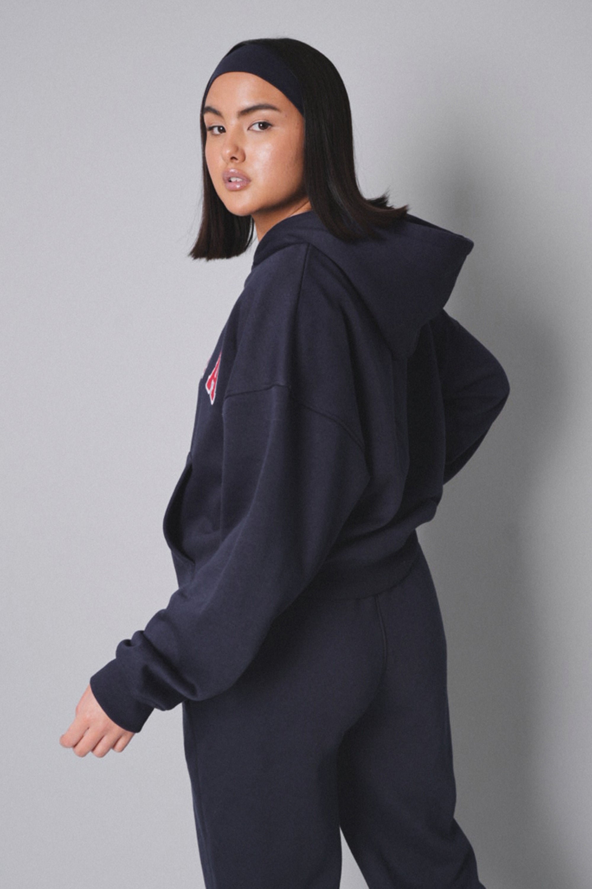 Kaiia Slogan Oversized Hoodie Navy With Red