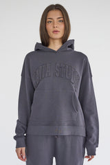 Kaiia Studio Distressed Applique Hoodie Dark Grey