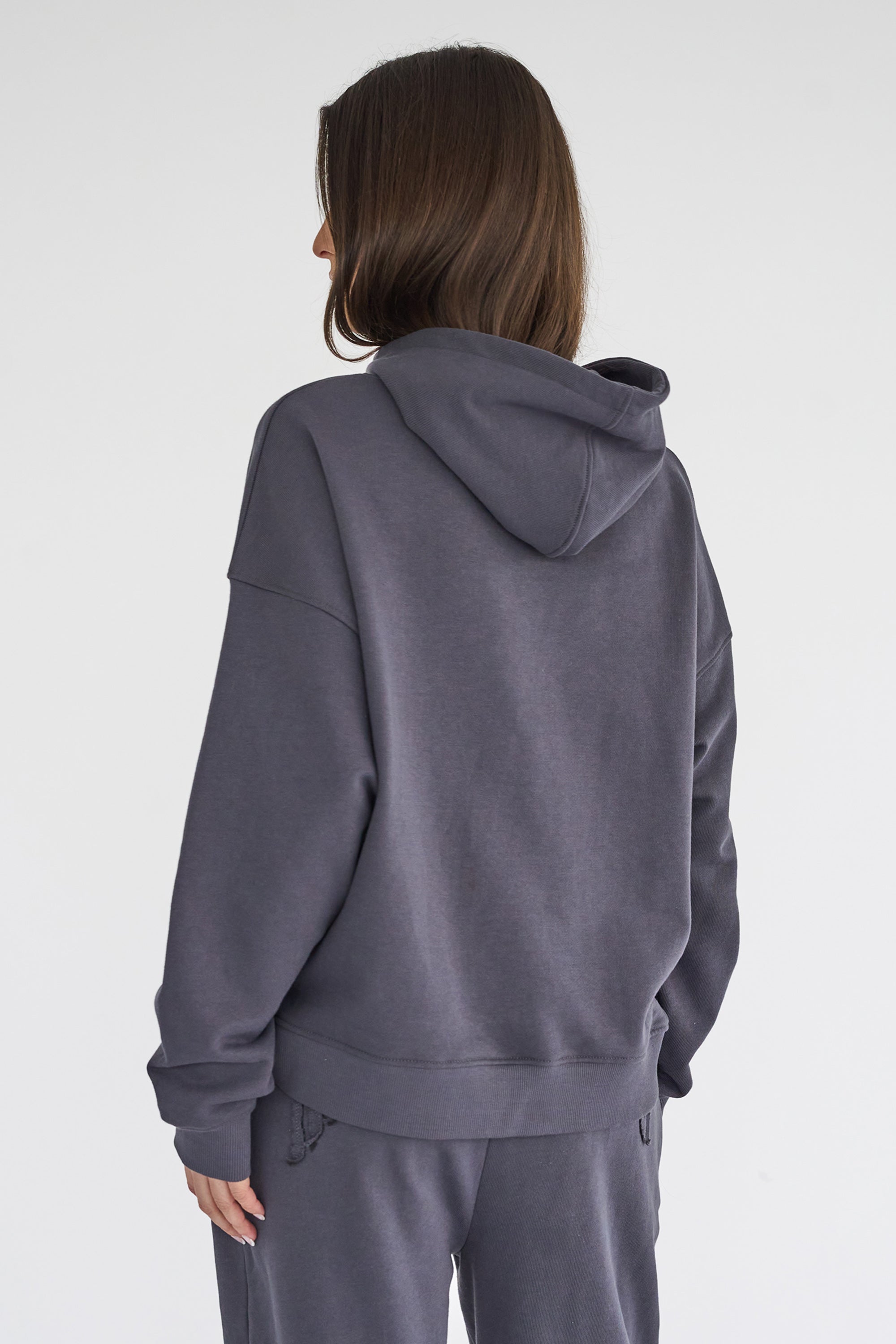 Kaiia Studio Distressed Applique Hoodie Dark Grey