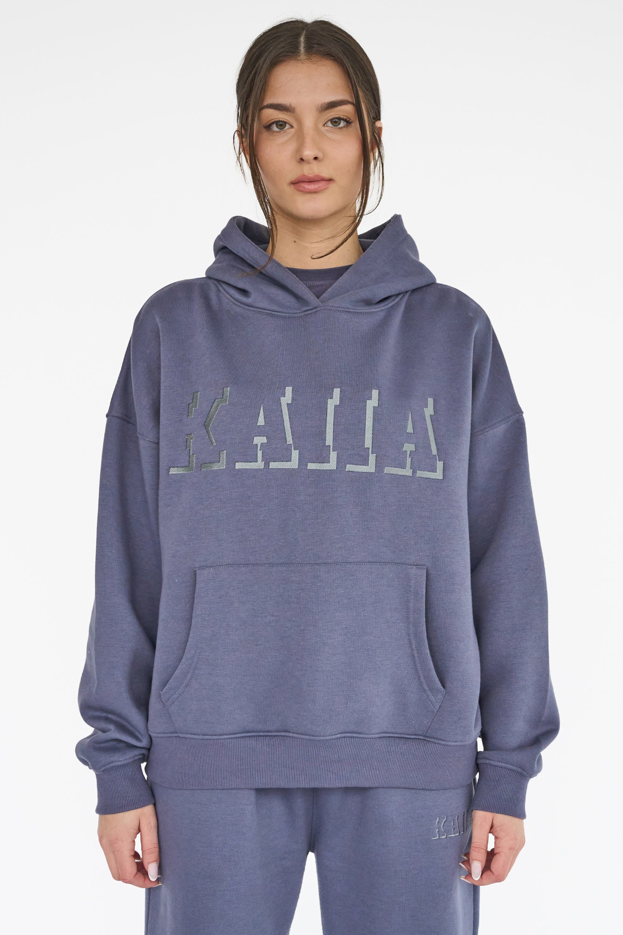 Kaiia Shadow Logo Oversized Hoodie Slate Blue