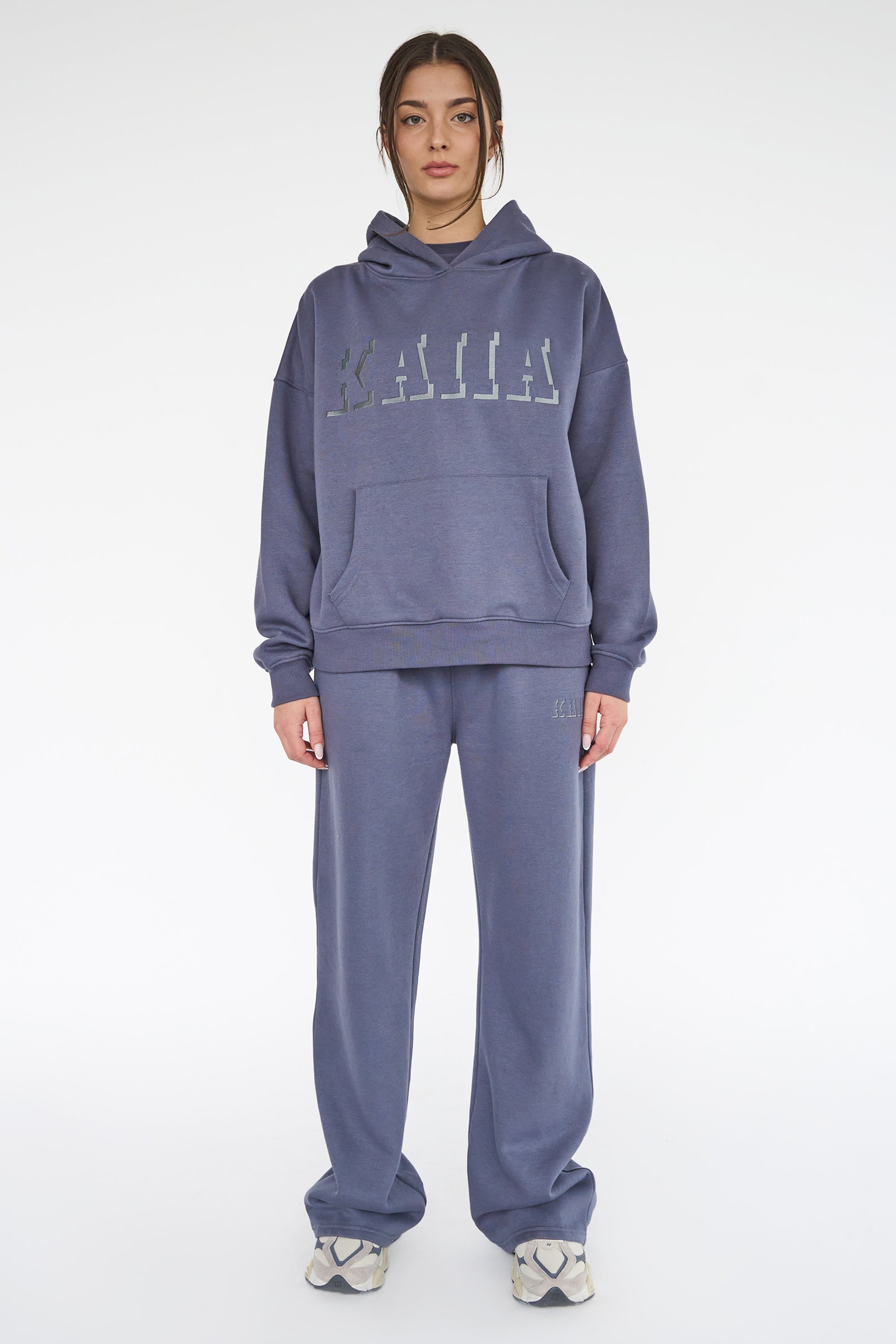 Kaiia Shadow Logo Oversized Hoodie Slate Blue