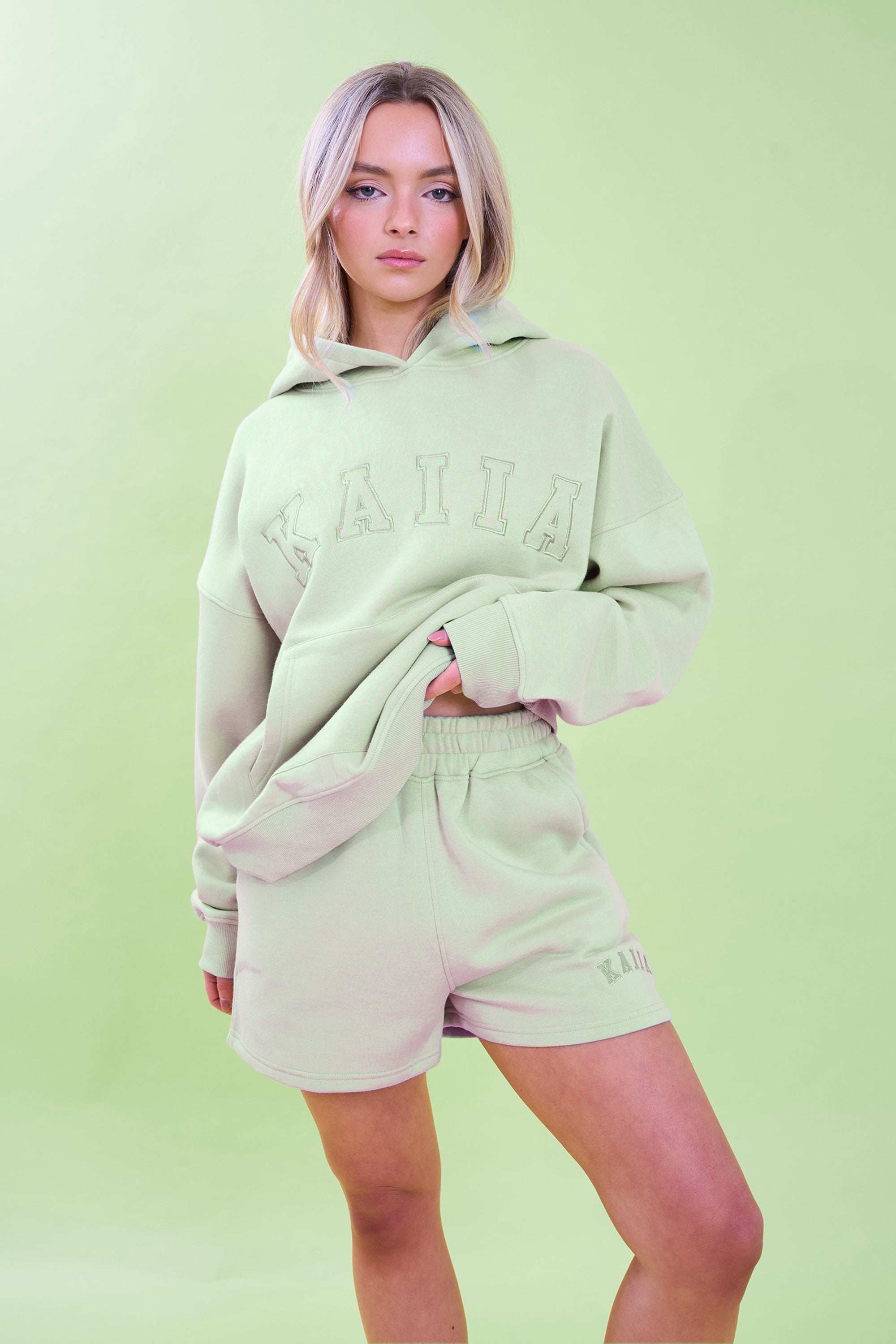 Kaiia Slogan Oversized Hoodie Light Green