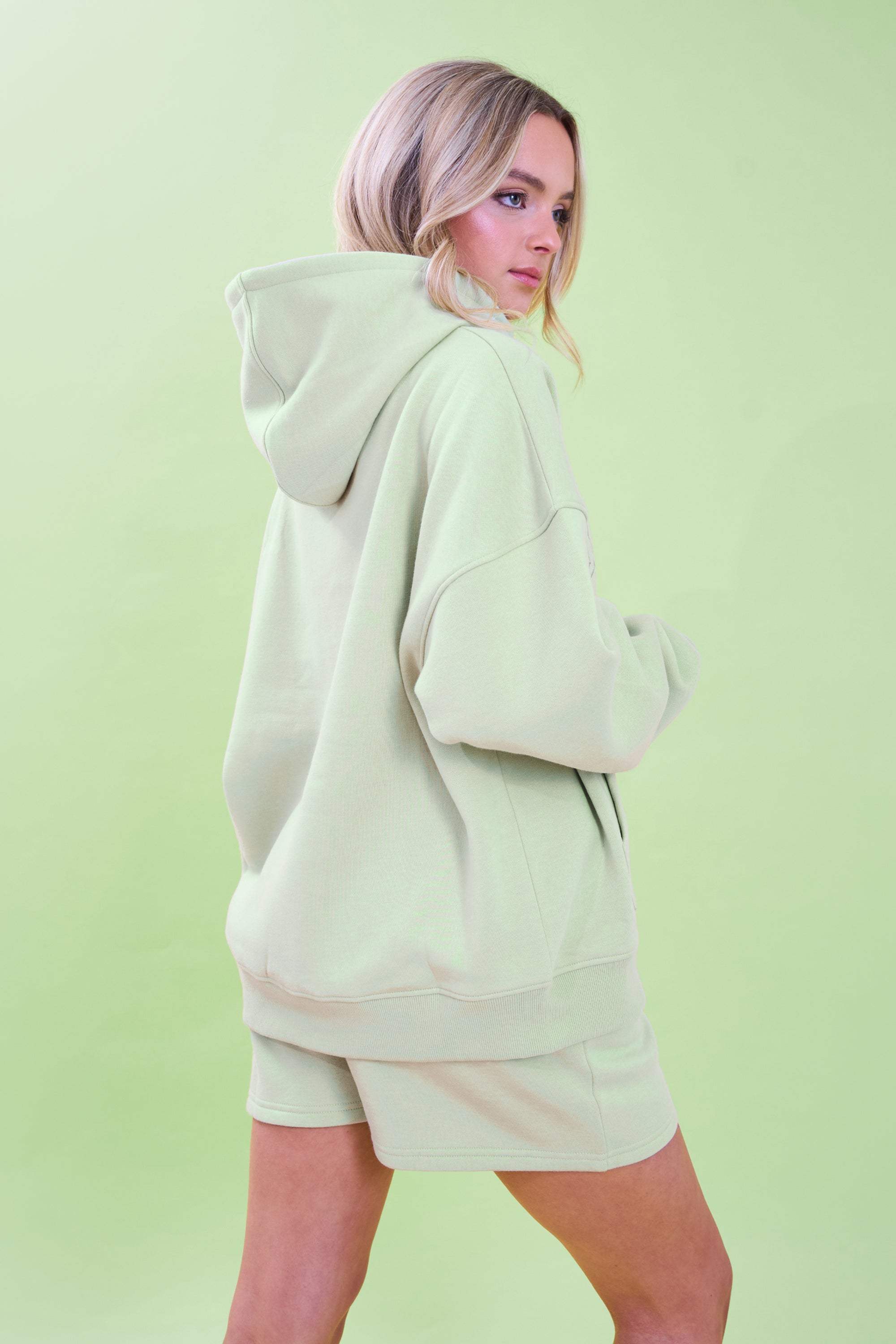 Kaiia Slogan Oversized Hoodie Light Green