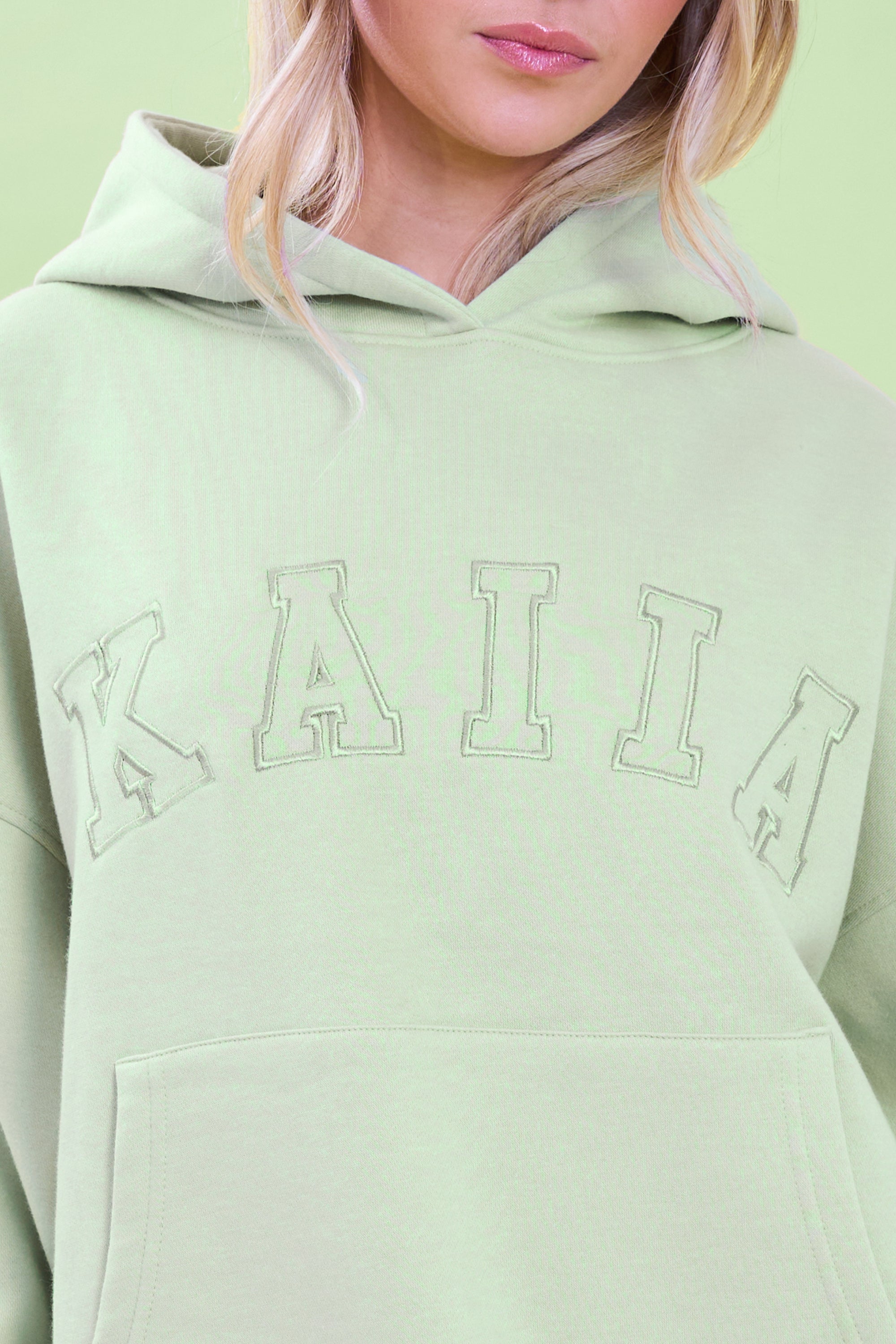 Kaiia Slogan Oversized Hoodie Light Green