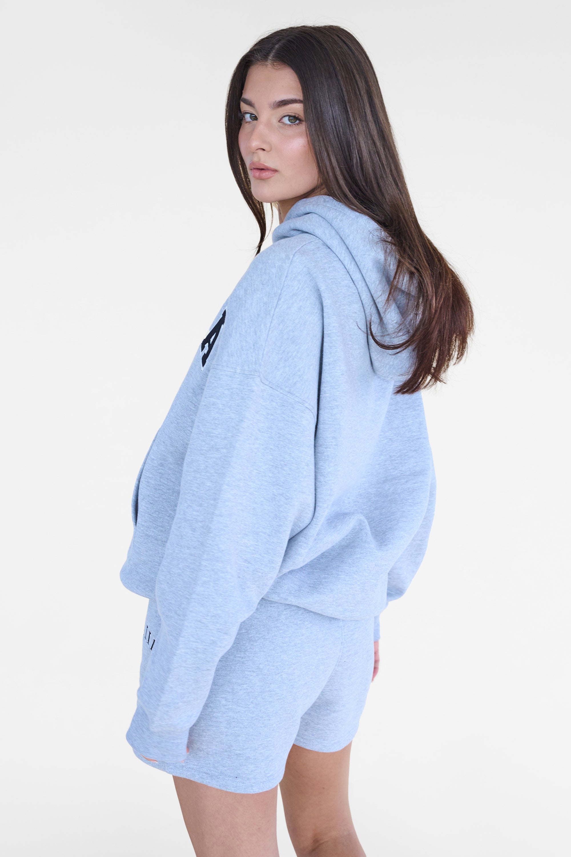 Kaiia Slogan Oversized Hoodie Grey Marl & Black