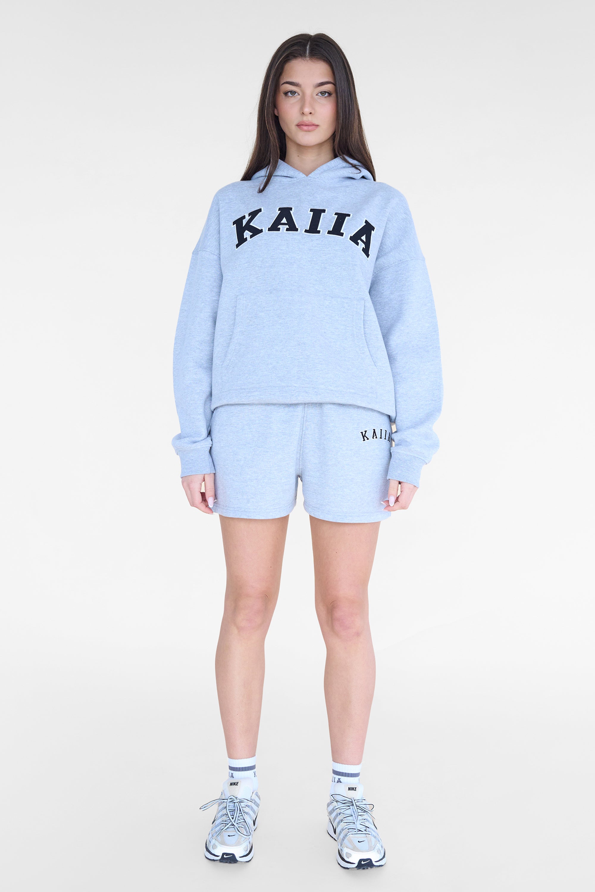 Kaiia Slogan Oversized Hoodie Grey Marl & Black