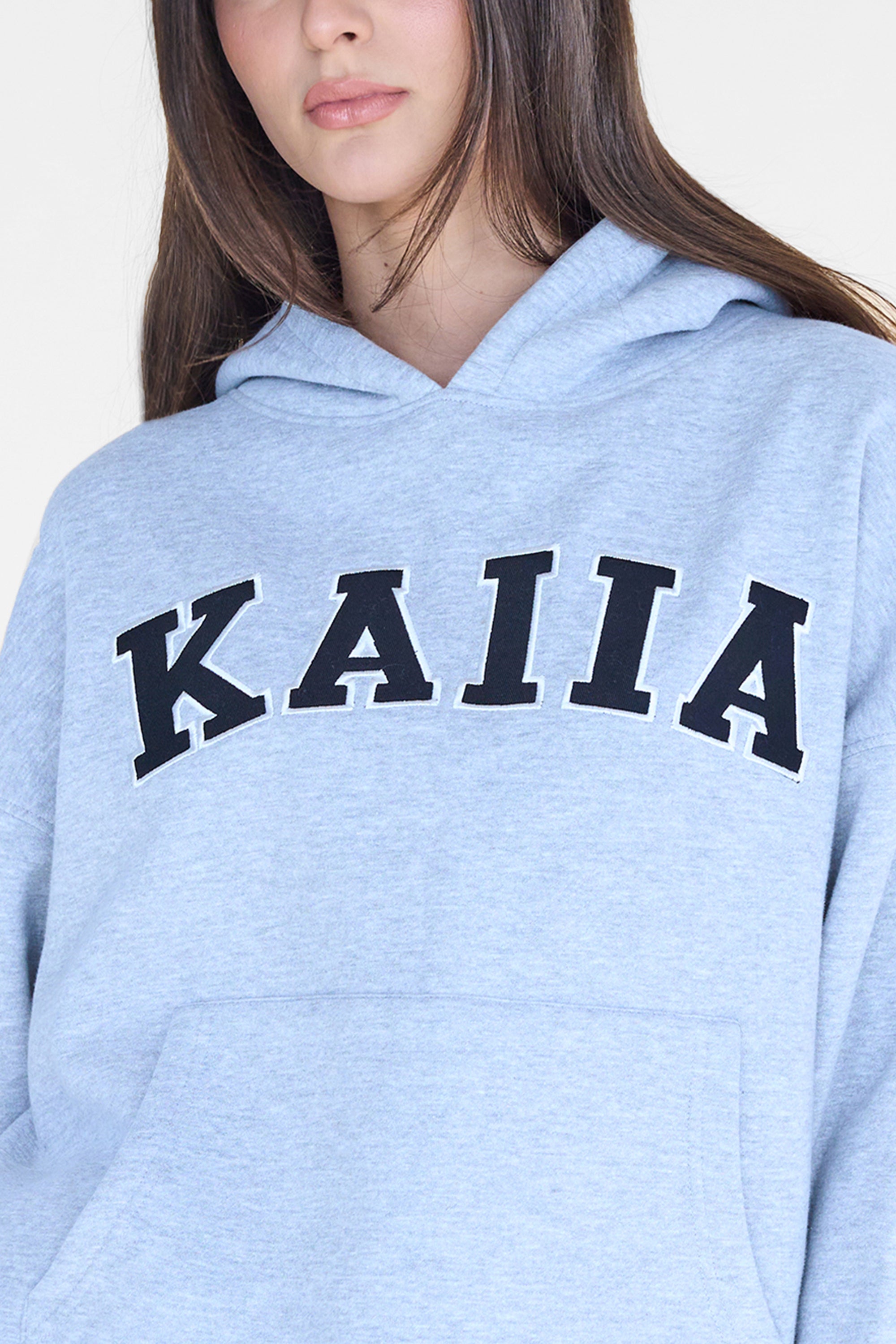 Kaiia Slogan Oversized Hoodie Grey Marl & Black