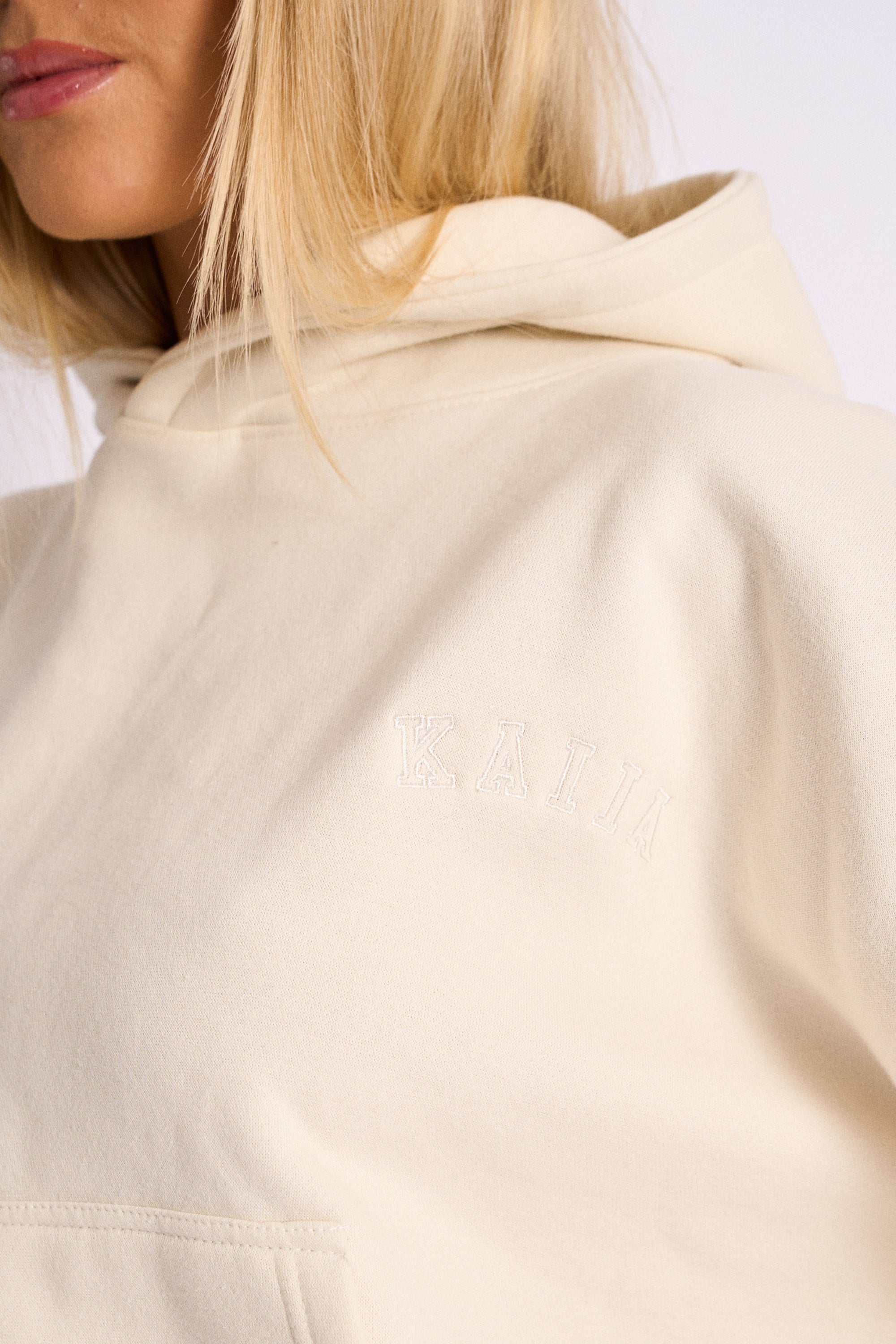 Kaiia Logo Embossed Oversized Hoodie Cream