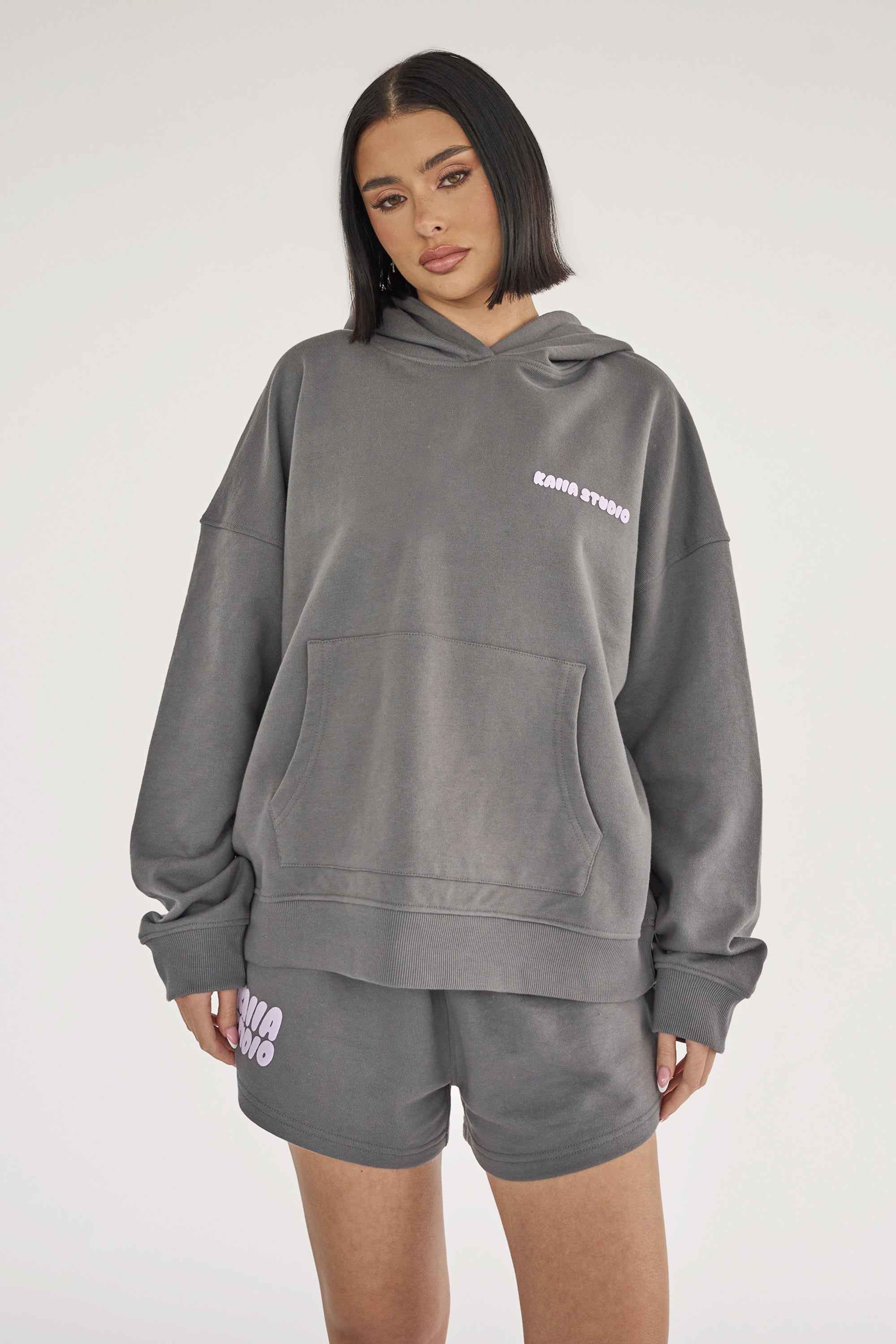 Kaiia Studio Bubble Logo Oversized Hoodie Dark Grey & Lilac