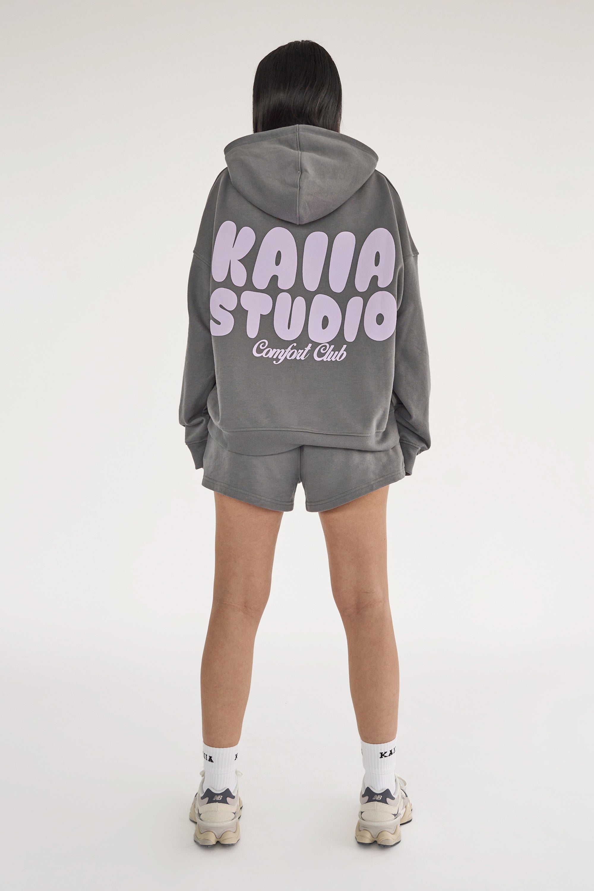 Kaiia Studio Bubble Logo Oversized Hoodie Dark Grey & Lilac