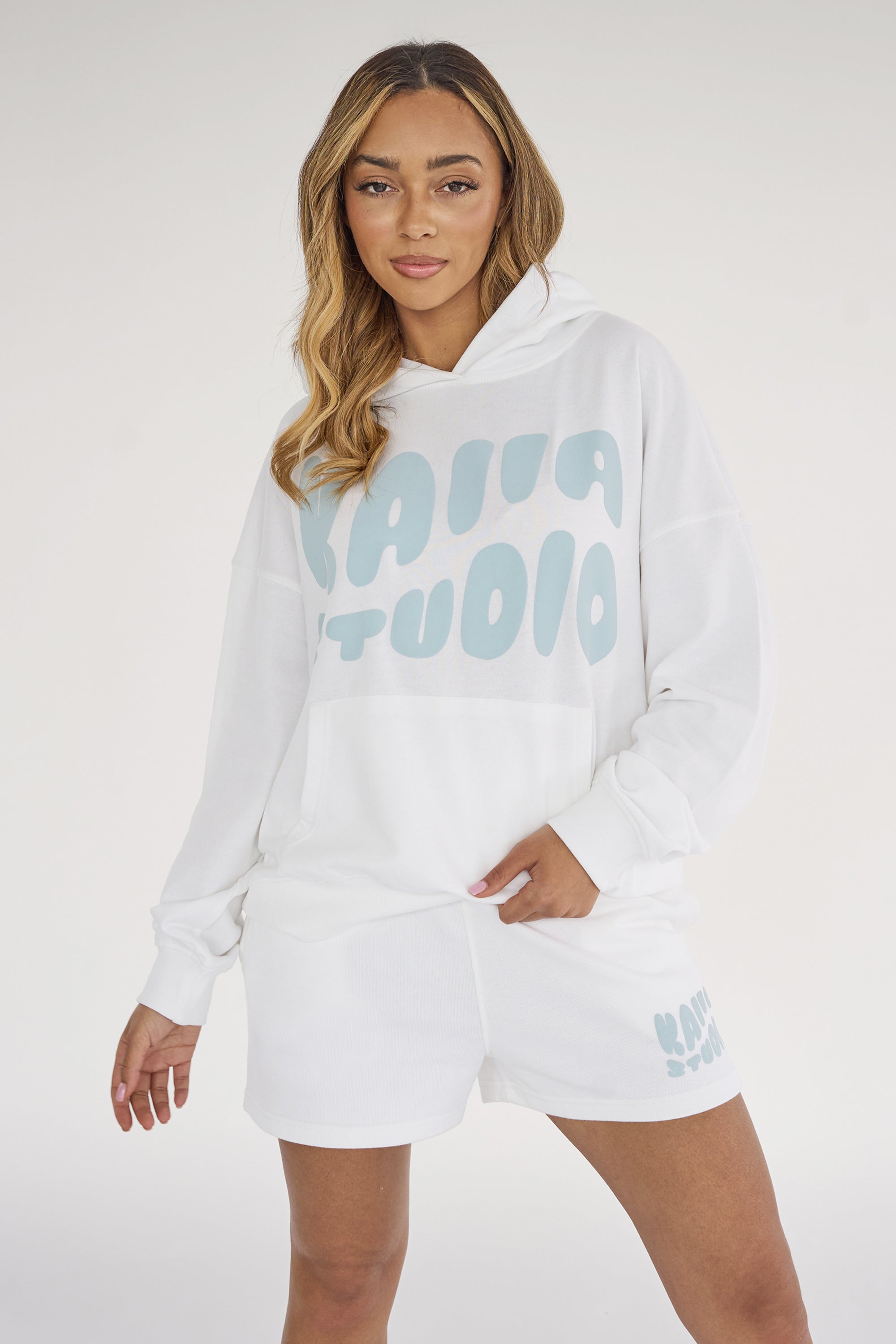 Kaiia Studio Bubble Logo Oversized Hoodie White & Blue