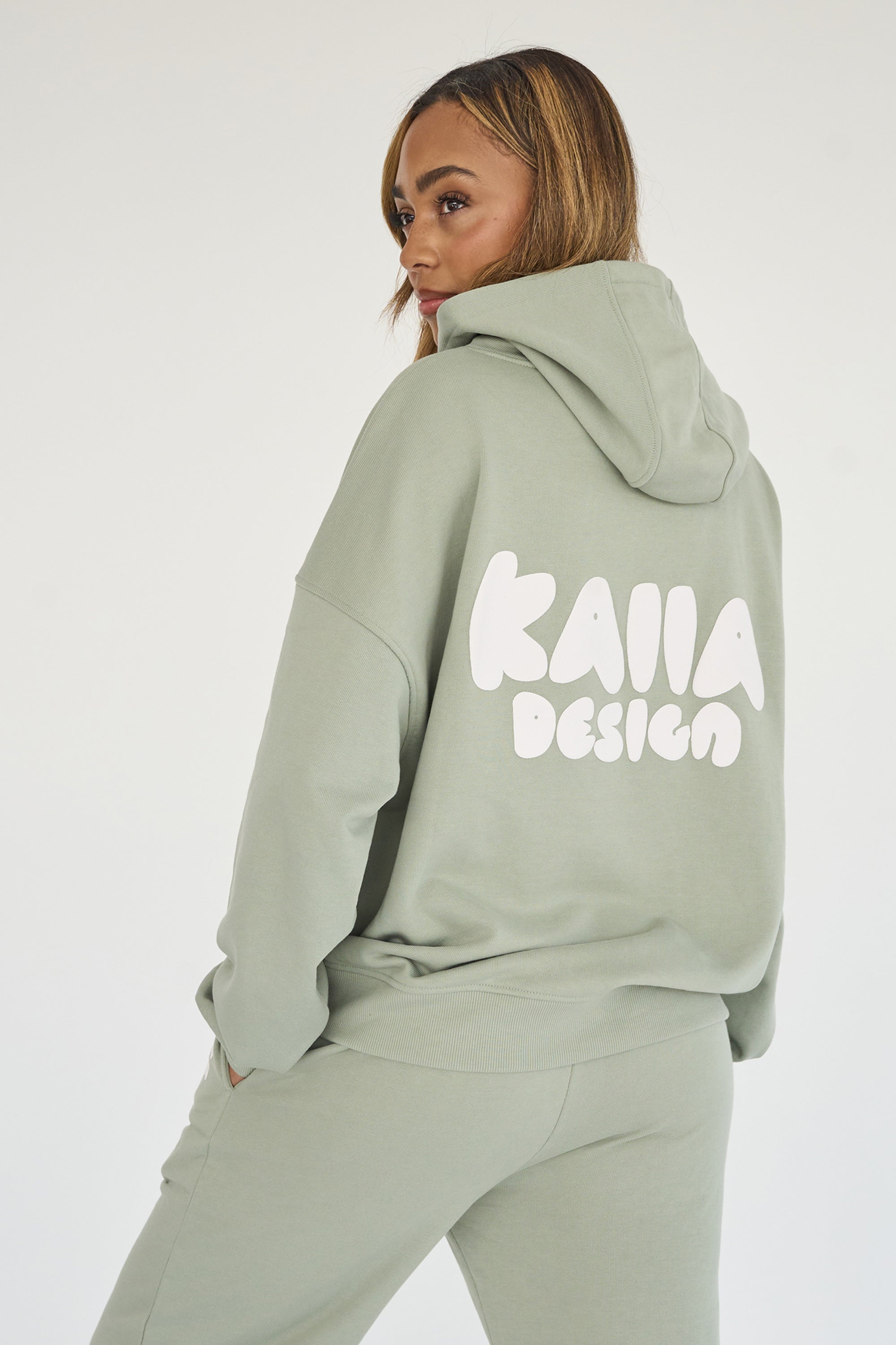 Kaiia Design Bubble Print Oversized Hoodie Sage Green