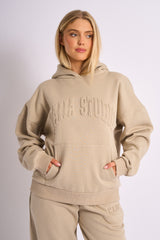 Kaiia Studio Embossed Logo Oversized Hoodie Stone